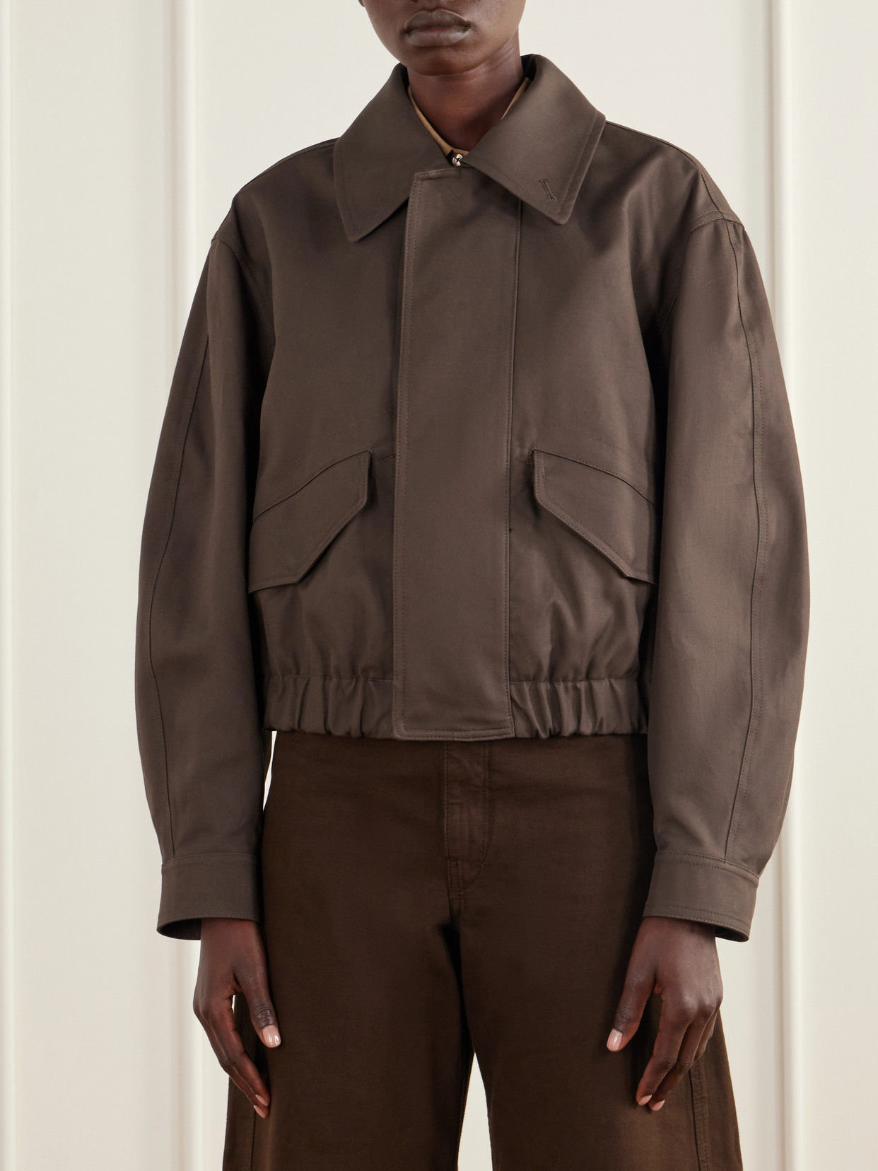 Gathered Cotton-Twill Jacket