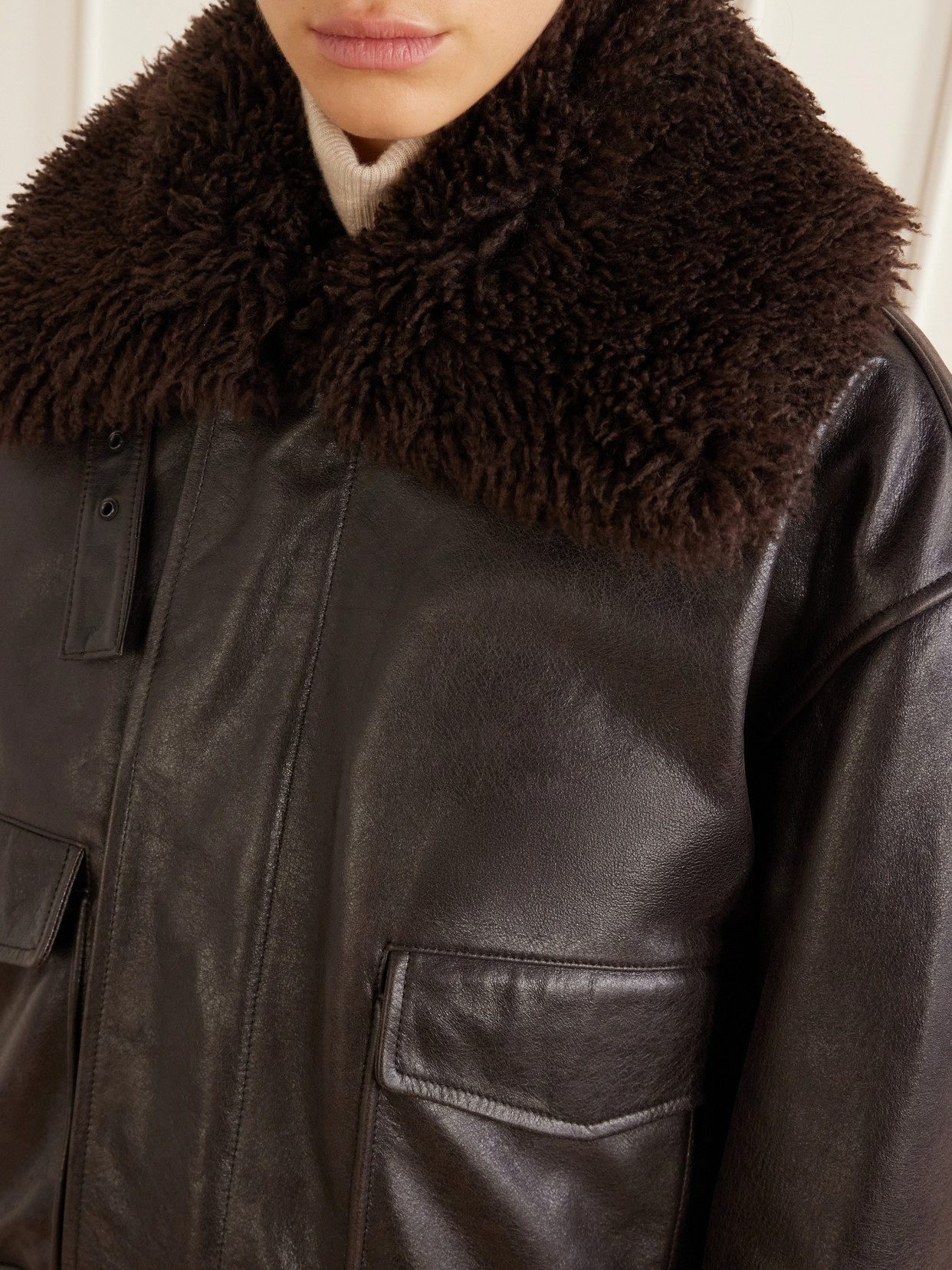 Pilot Shearling-Trimmed Leather Blouson Jacket