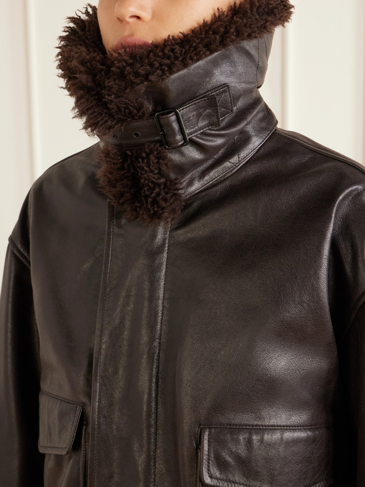 Pilot Shearling-Trimmed Leather Blouson Jacket