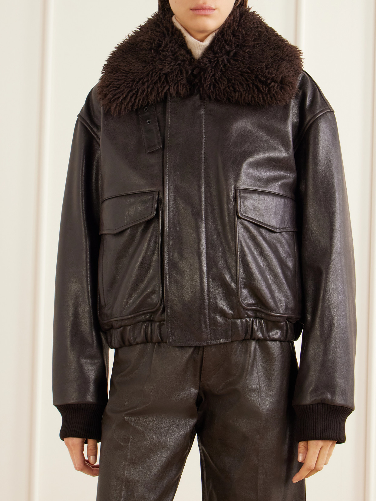 Pilot Shearling-Trimmed Leather Blouson Jacket