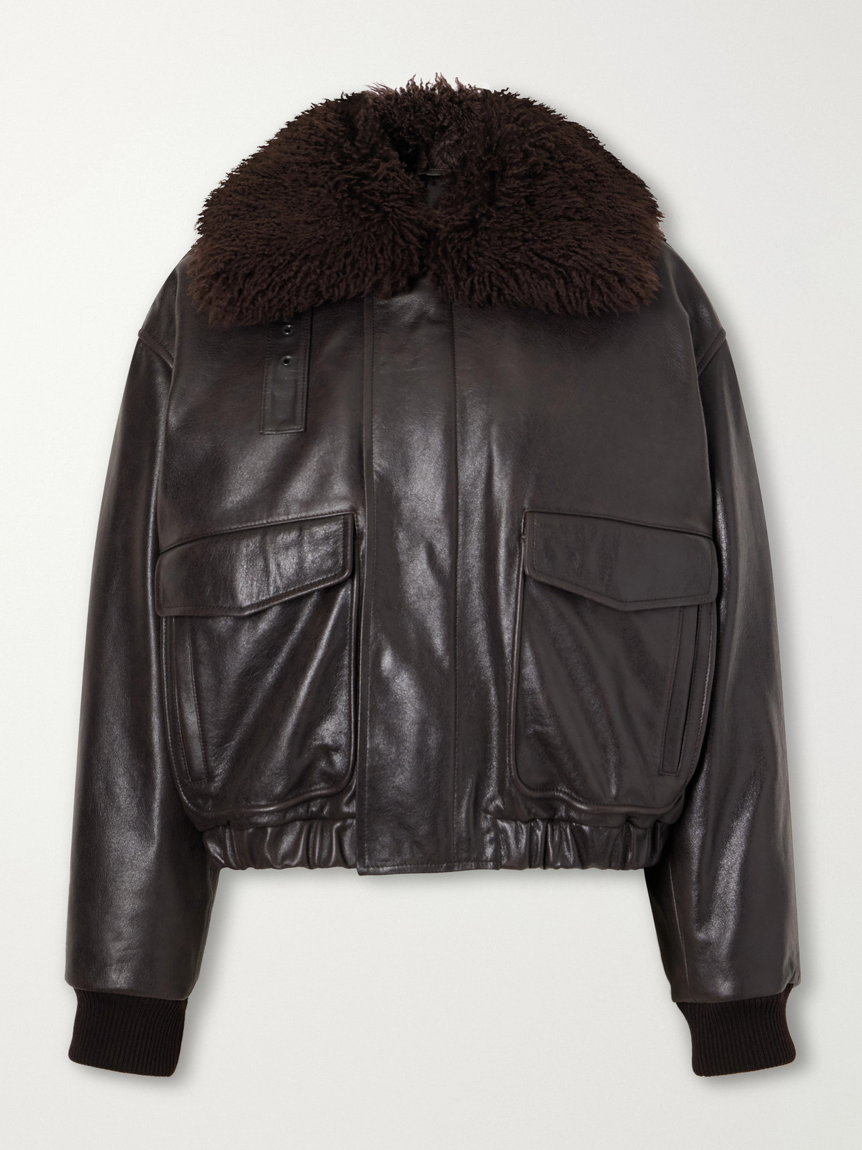 Lemaire Pilot Shearling-trimmed Leather Blouson Jacket In Brown