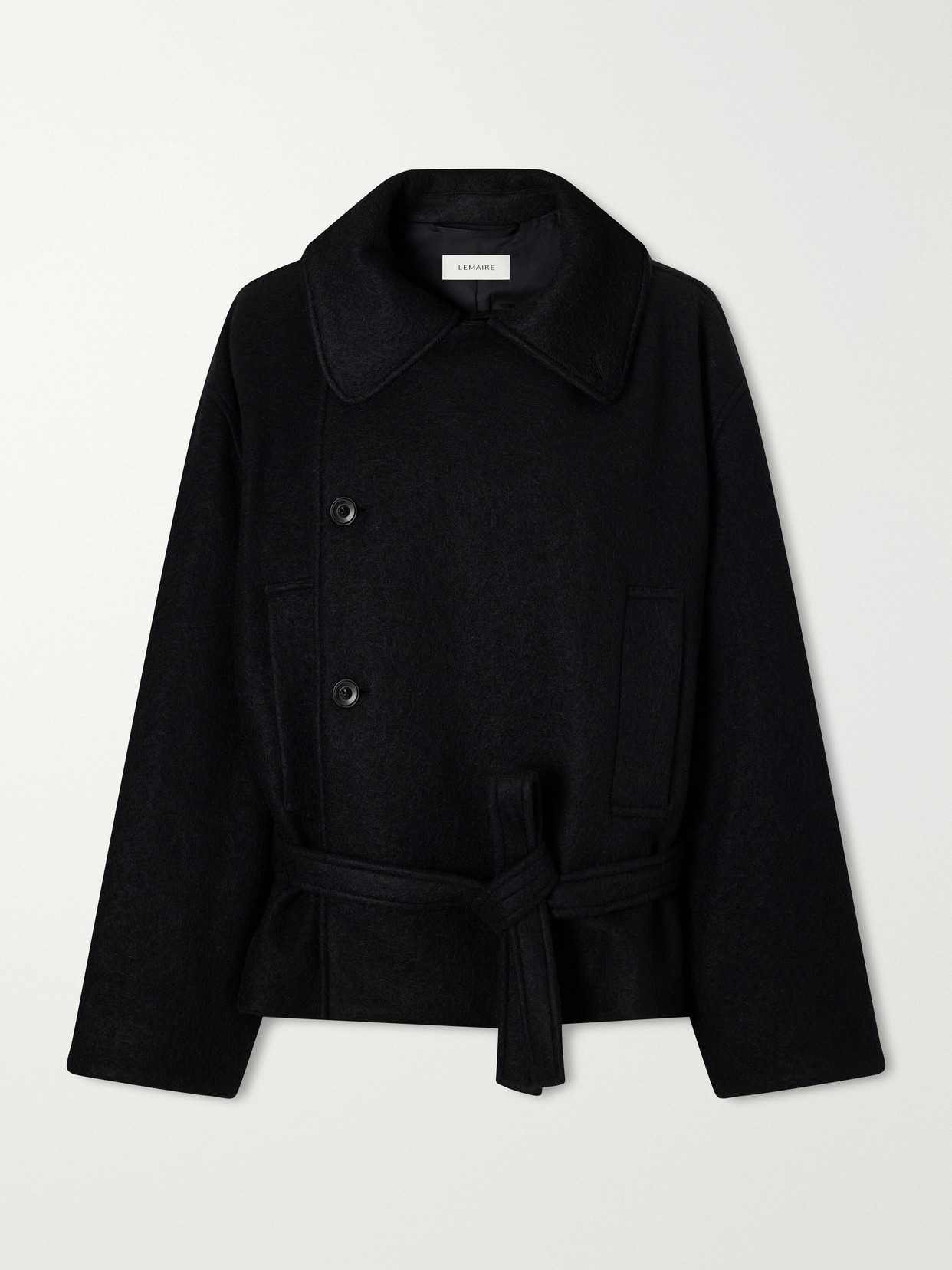 Lemaire Belted Wool And Alpaca-blend Coat In Black