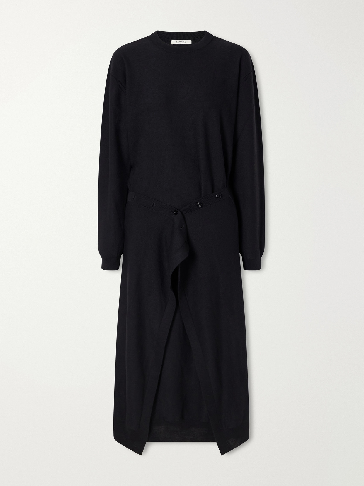 Lemaire Buttoned Wool-blend Knitted Midi Dress In Black