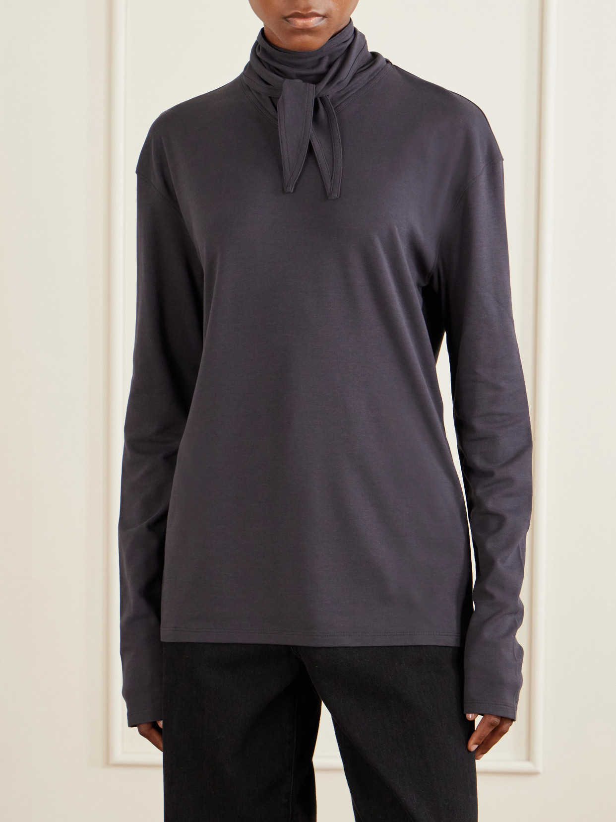 Tie-Detailed Cotton-Jersey Blouse