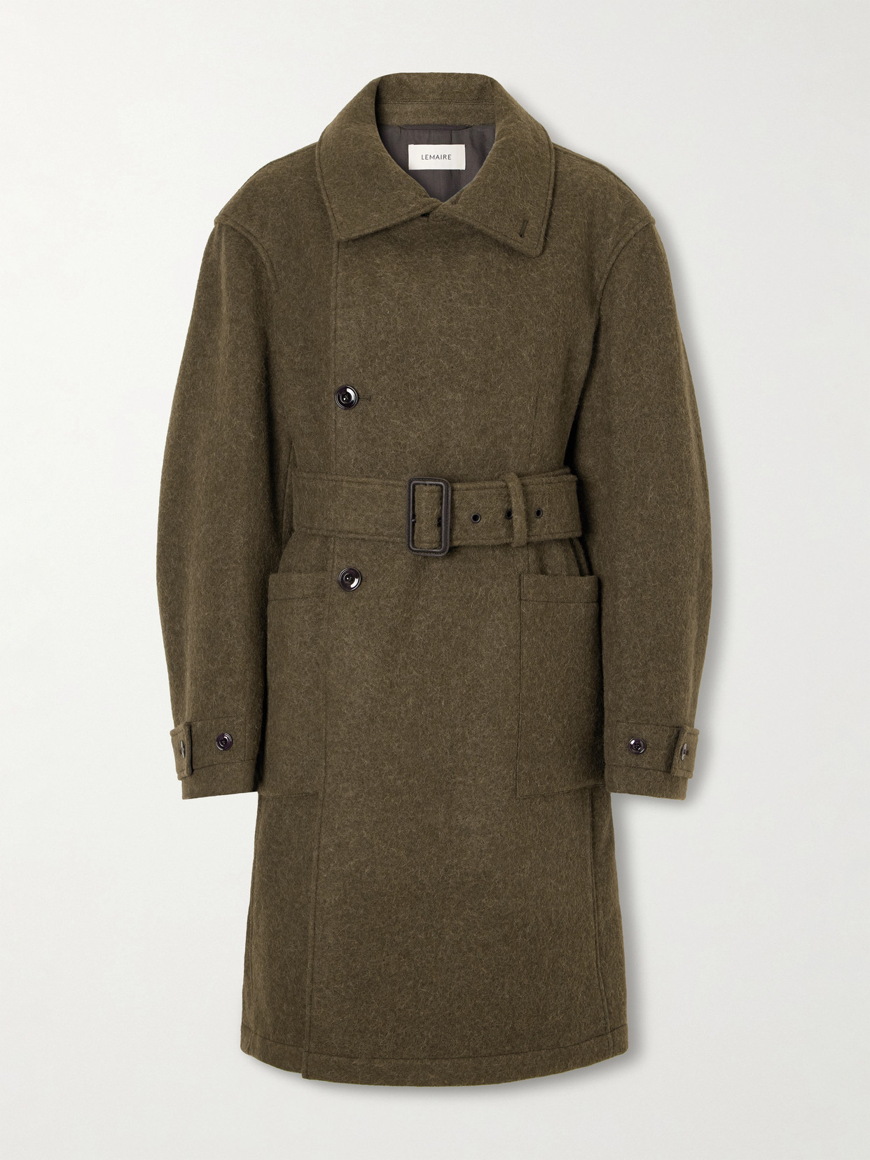 Lemaire Belted Alpaca And Wool-blend Felt Coat In Brown