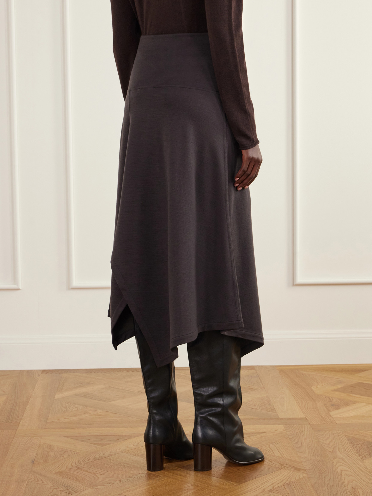 Relaxed Asymmetric Wool-Blend Jersey Midi
