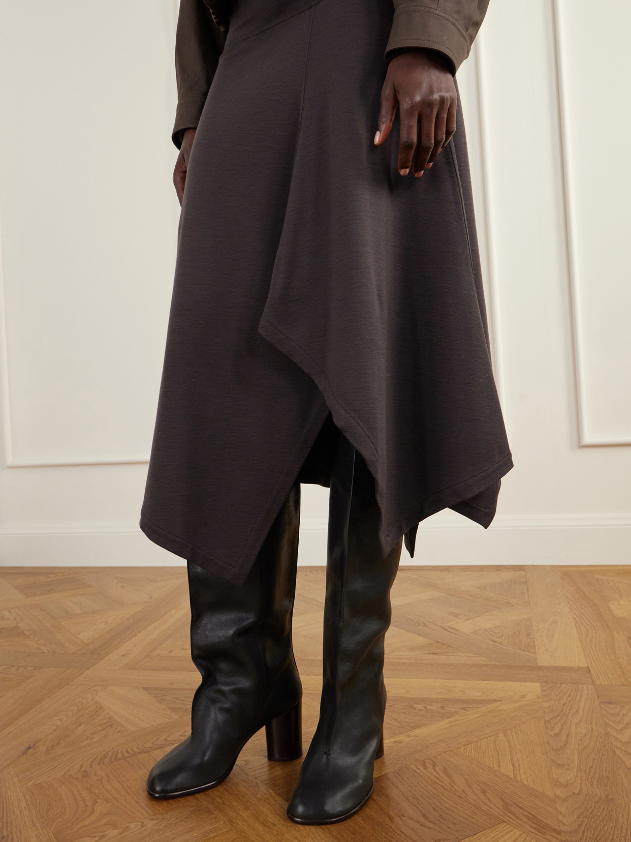 Relaxed Asymmetric Wool-Blend Jersey Midi