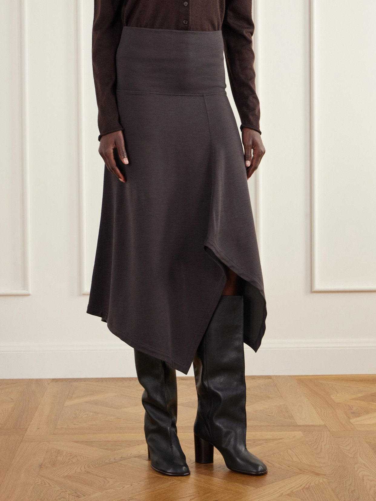 Relaxed Asymmetric Wool-Blend Jersey Midi