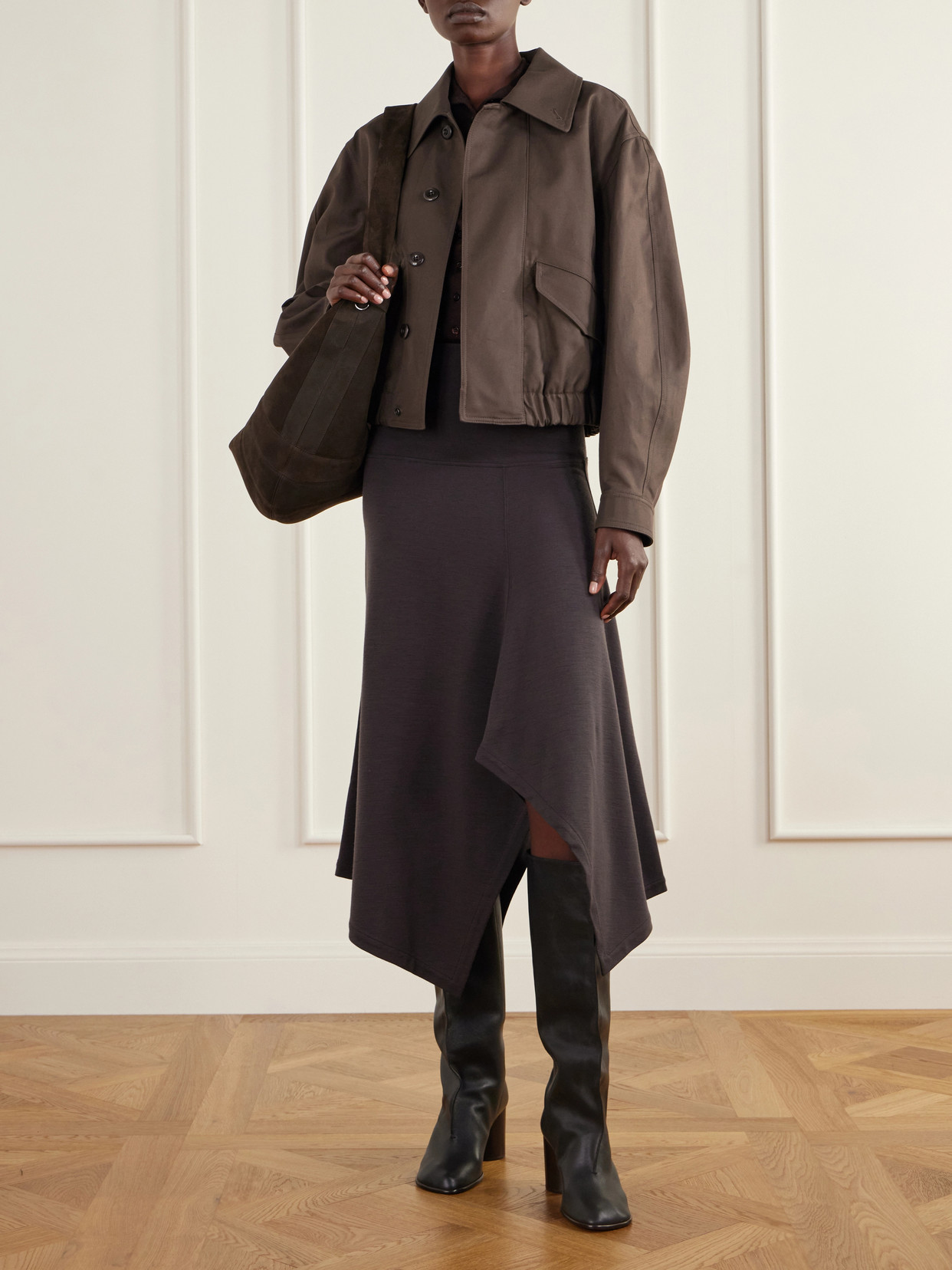 Relaxed Asymmetric Wool-Blend Jersey Midi