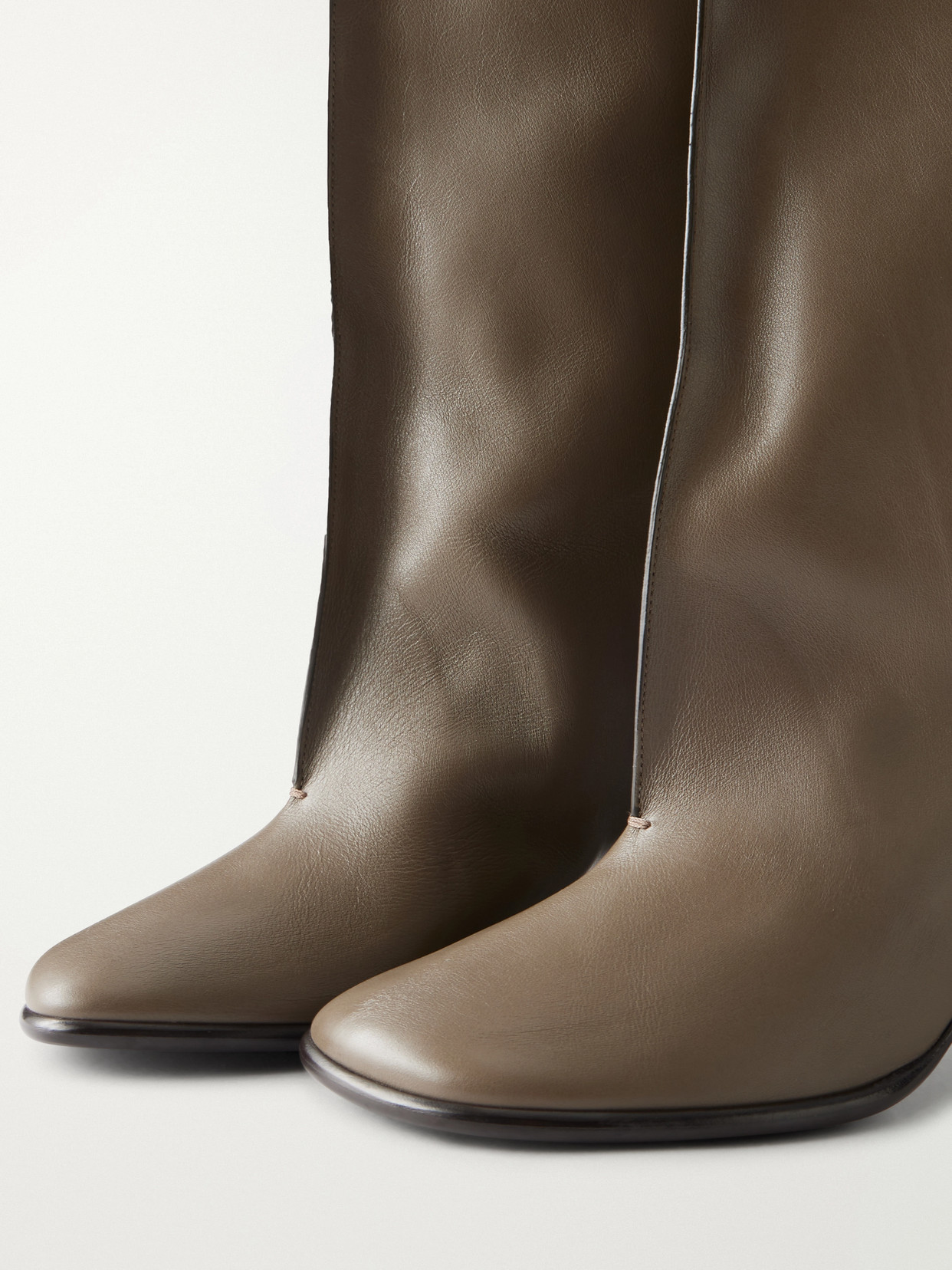 Crease Leather Knee Boots