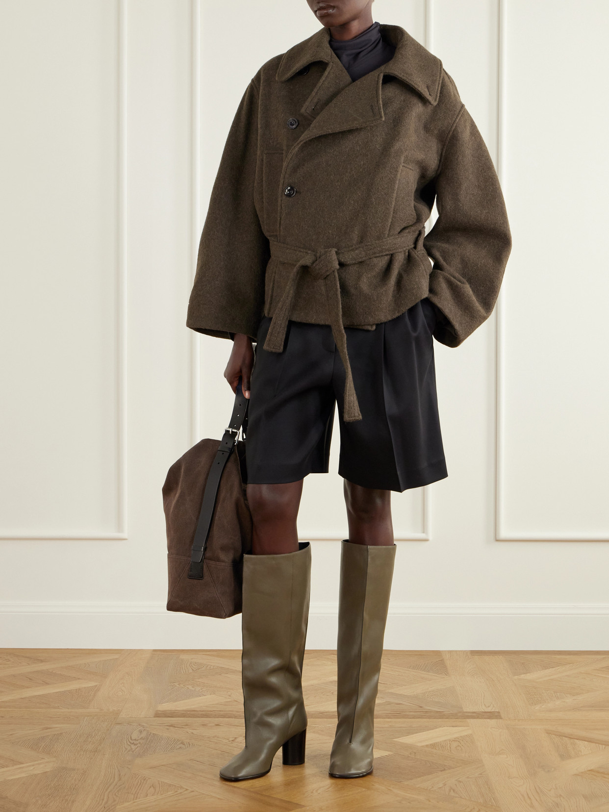 Crease Leather Knee Boots
