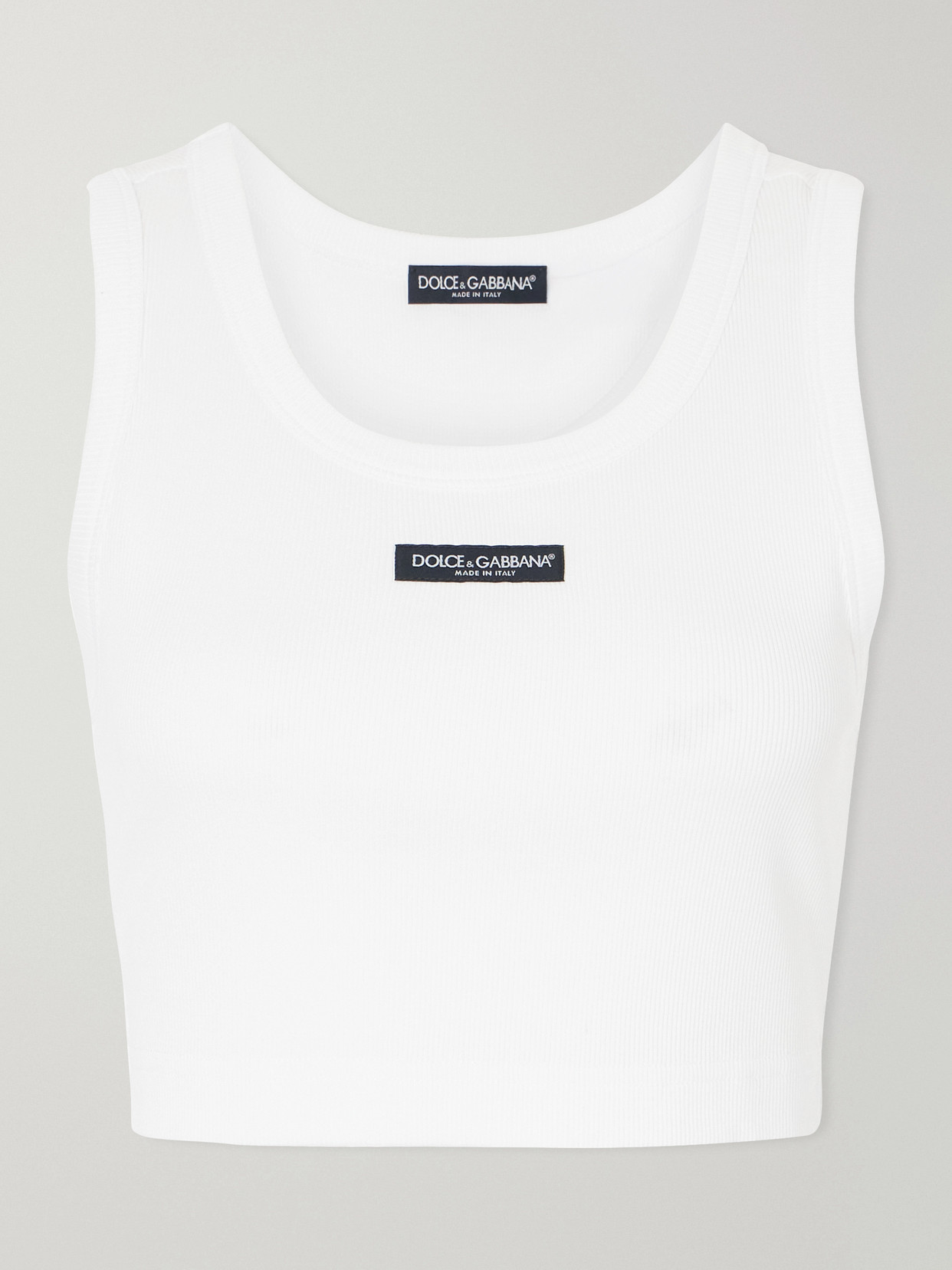 Dolce & Gabbana Cropped Appliquéd Ribbed Cotton-jersey Tank In White