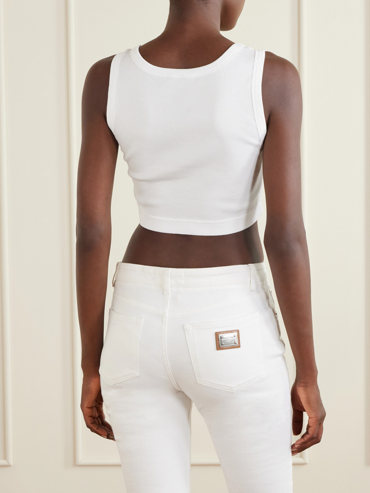 Cropped Appliquéd Ribbed Cotton-Jersey Tank