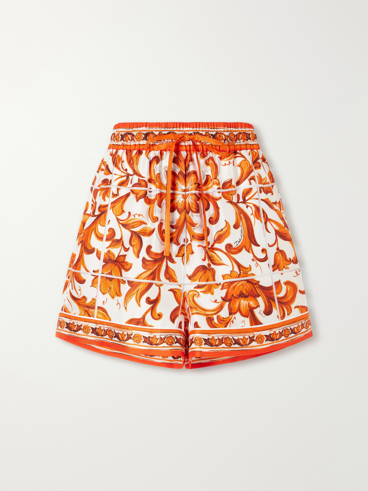Dolce & Gabbana Floral-print Silk-twill Mini Shorts In Orange