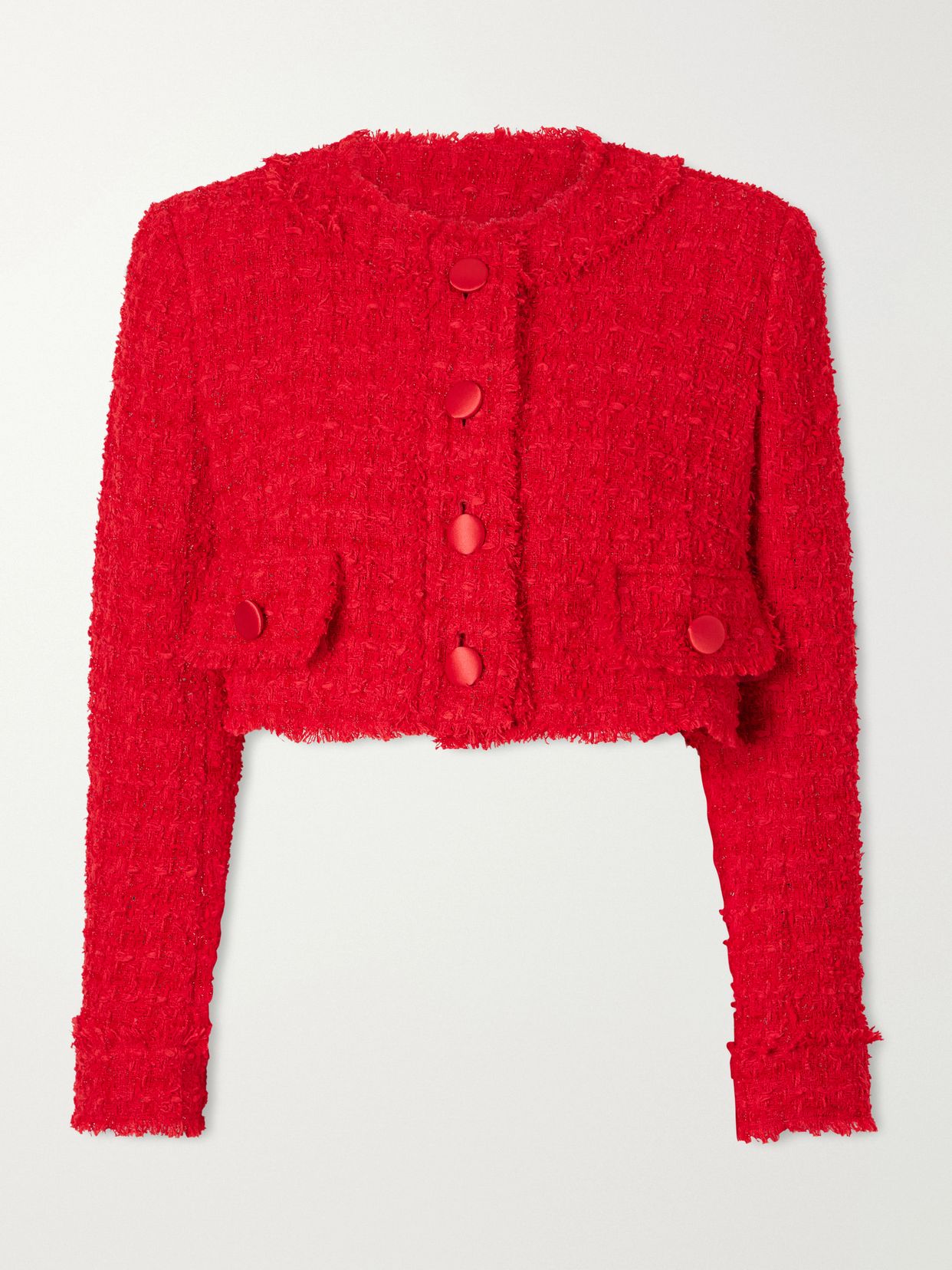 Cropped frayed cotton-blend tweed jacket