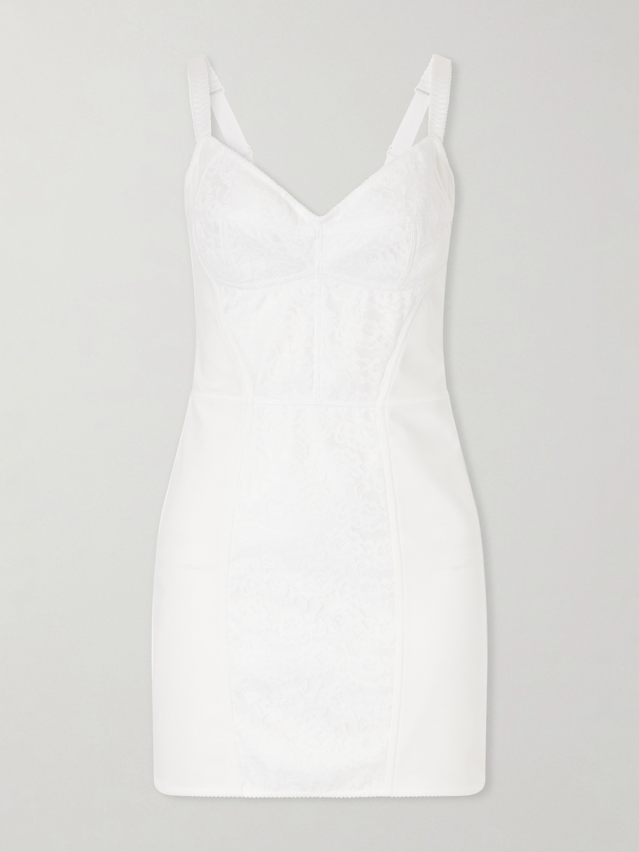 Dolce & Gabbana Lace-paneled Jersey Mini Dress In White