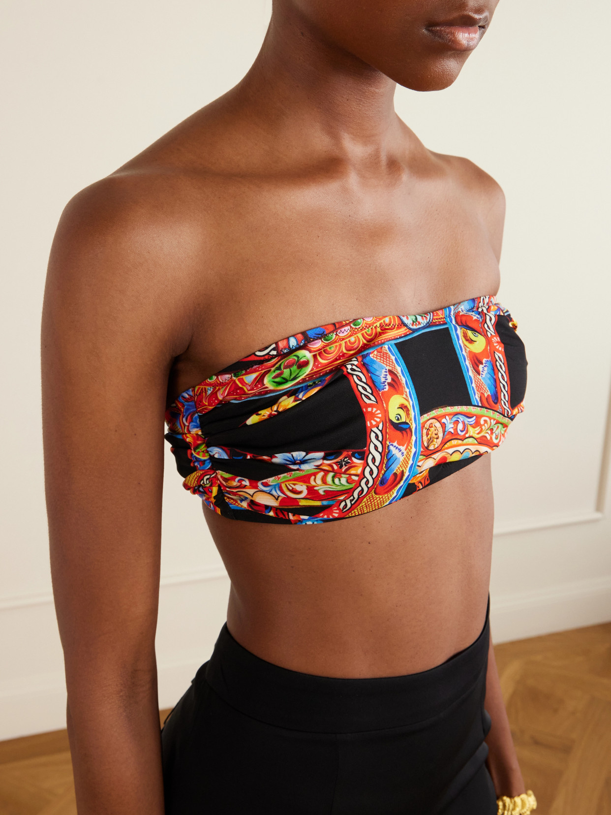 Carretto Printed Organza Bandeau Top
