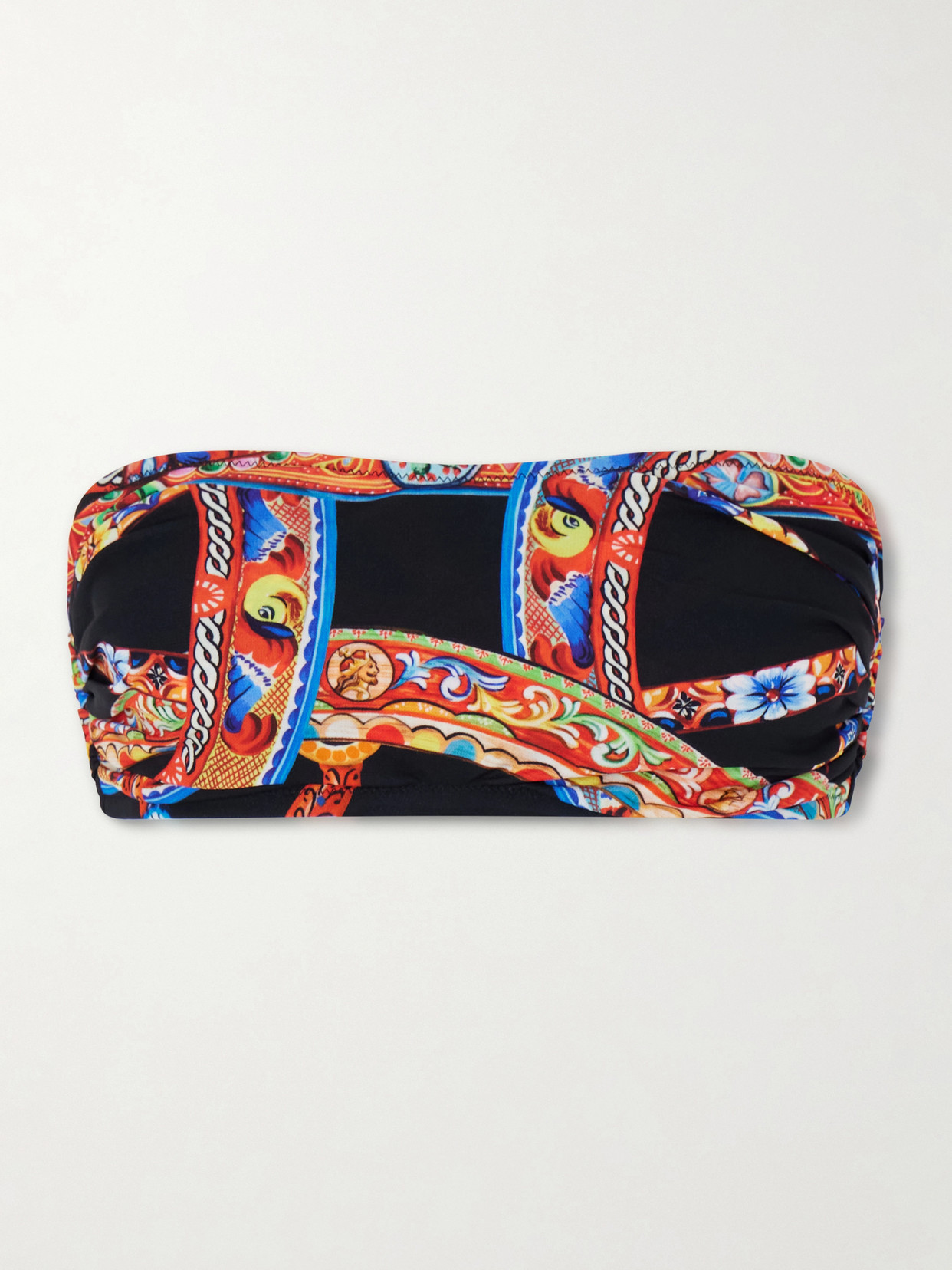 Dolce & Gabbana Carretto Printed Organza Bandeau Top In Black