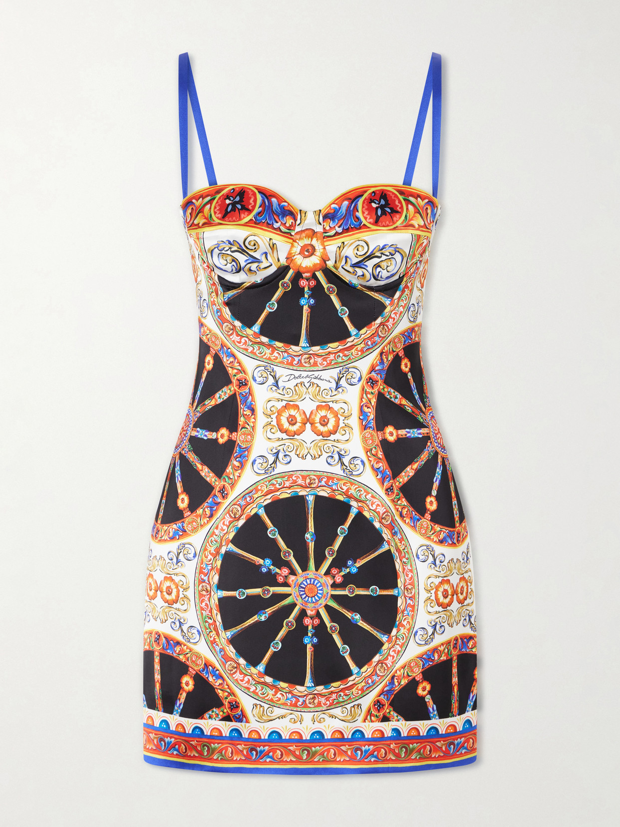 Dolce & Gabbana Caretto-print Satin Mini Dress In Pink