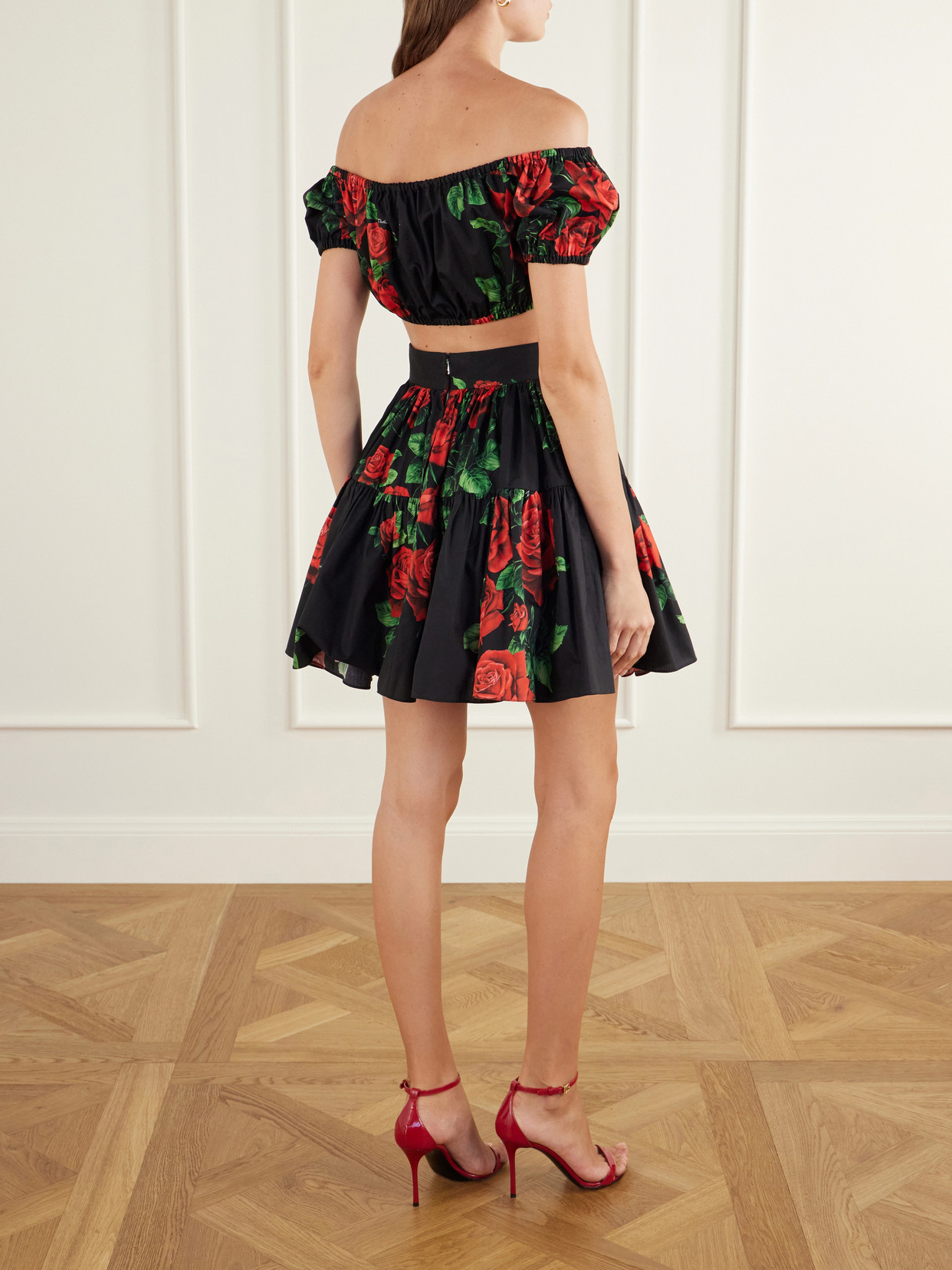 Off-The-Shoulder Cropped Floral-Print Cotton-Poplin Top