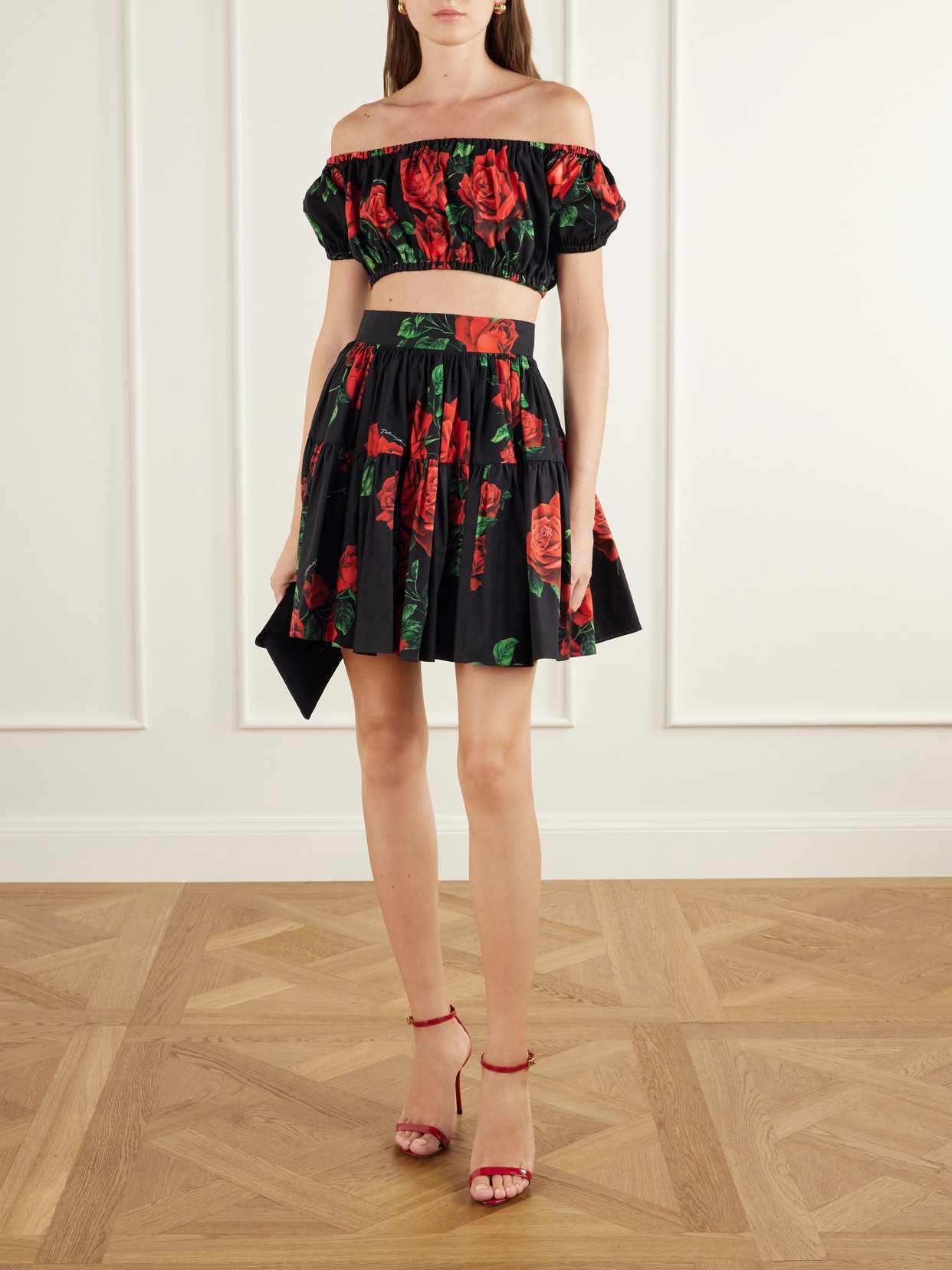 Off-The-Shoulder Cropped Floral-Print Cotton-Poplin Top