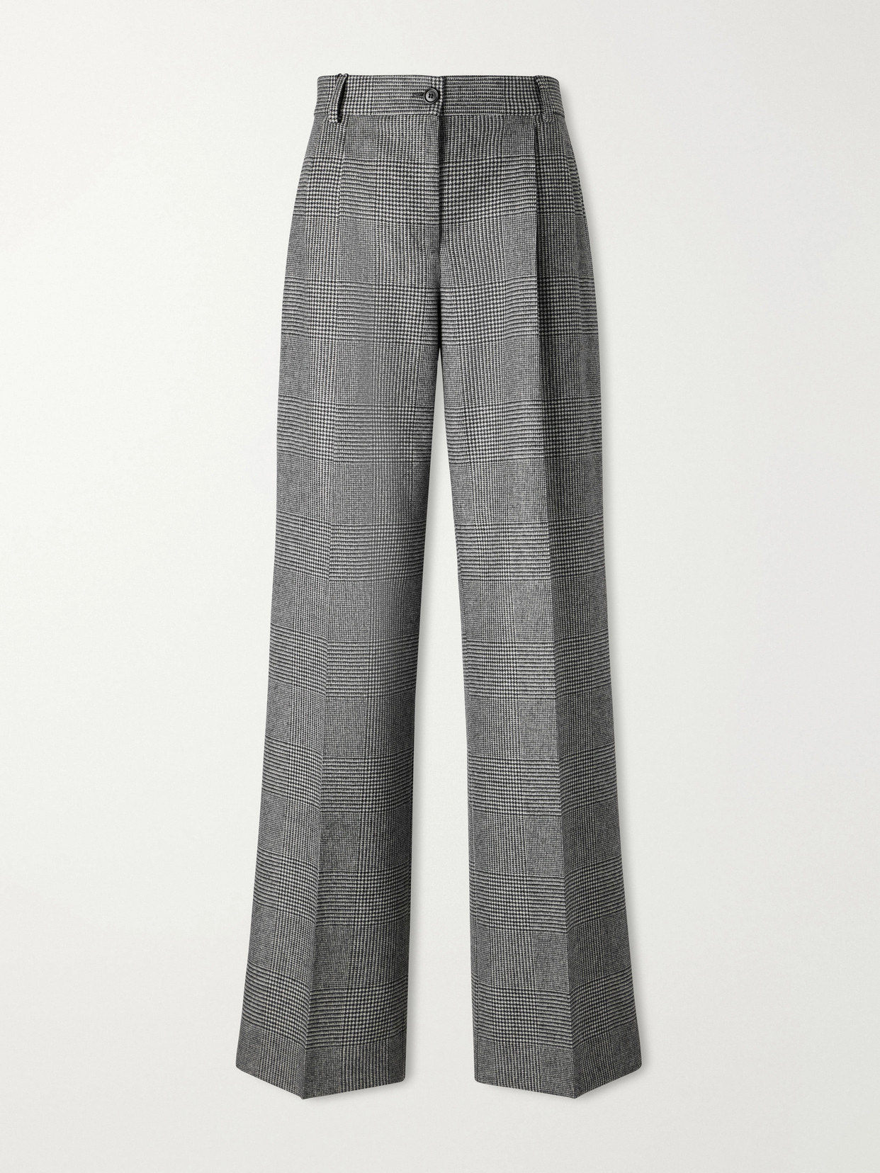 Dolce & Gabbana Pleated Prince Of Wales Wool And Cashmere-blend Flannel Wide-leg Pants In Gray