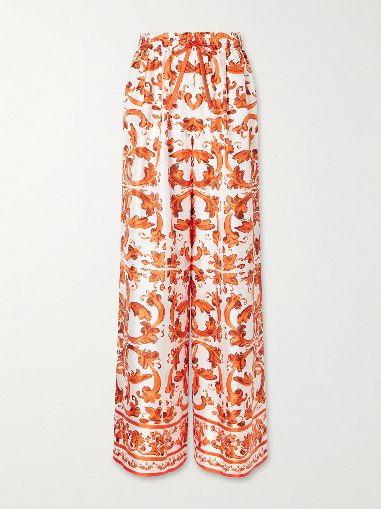 Dolce & Gabbana Printed Silk-twill Wide-leg Pants In Orange
