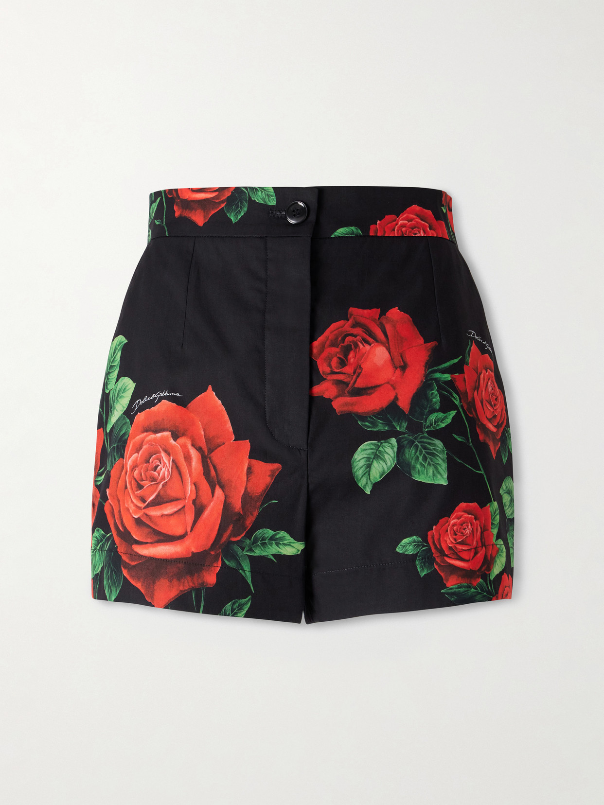 Dolce & Gabbana Floral-print Cotton-poplin Shorts In Black