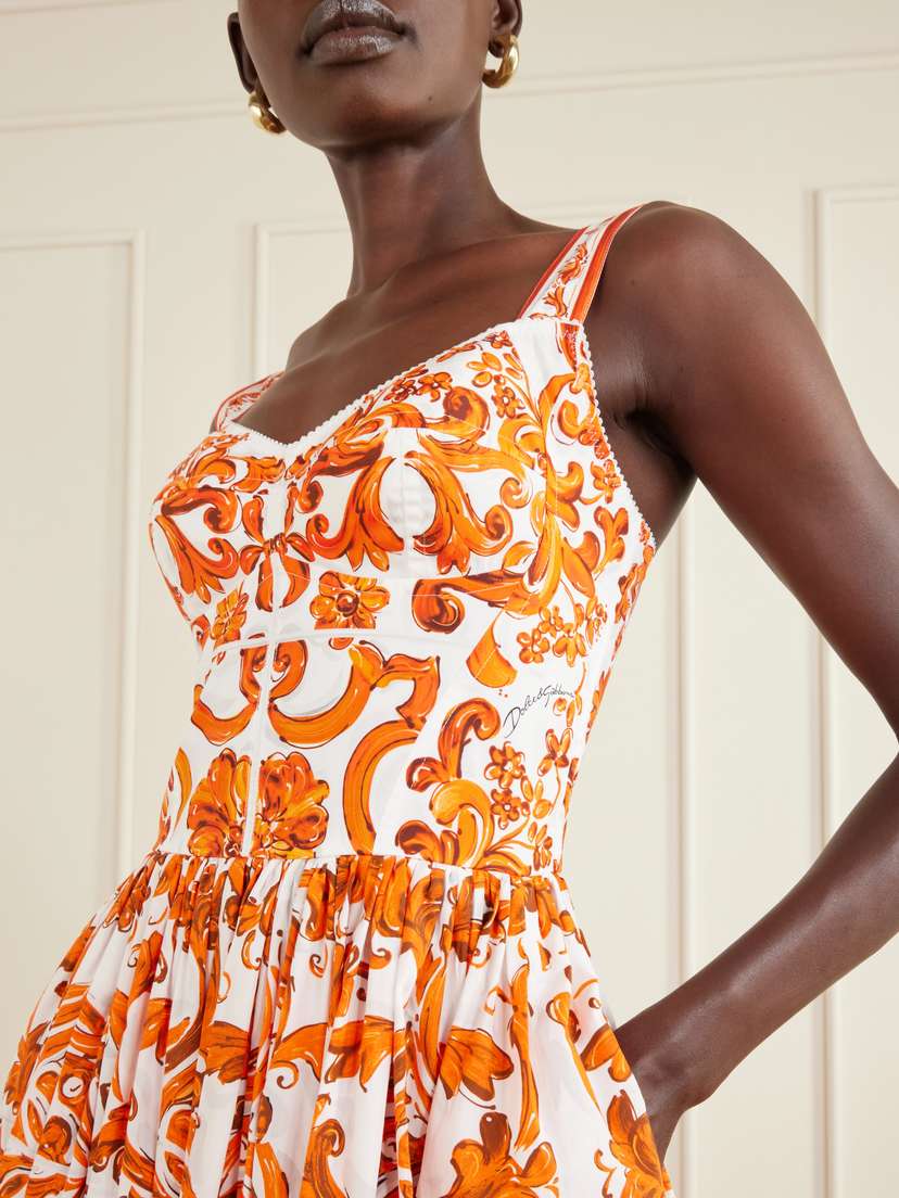 Dolce & Gabbana Pleated Printed Cotton-poplin Midi Dress | Thumbnail 4