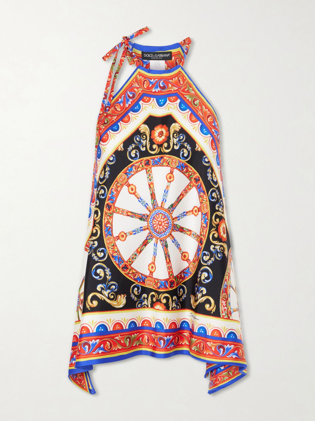carretto printed halterneck satin top
