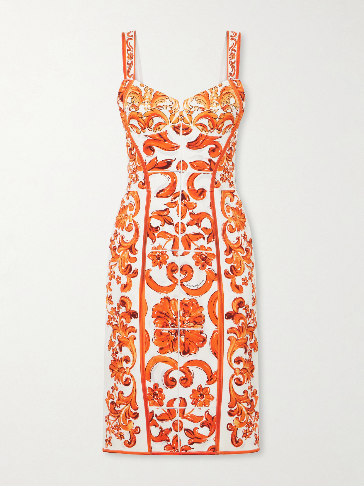 Dolce & Gabbana Printed Silk-blend Charmeuse Mini Dress In Orange