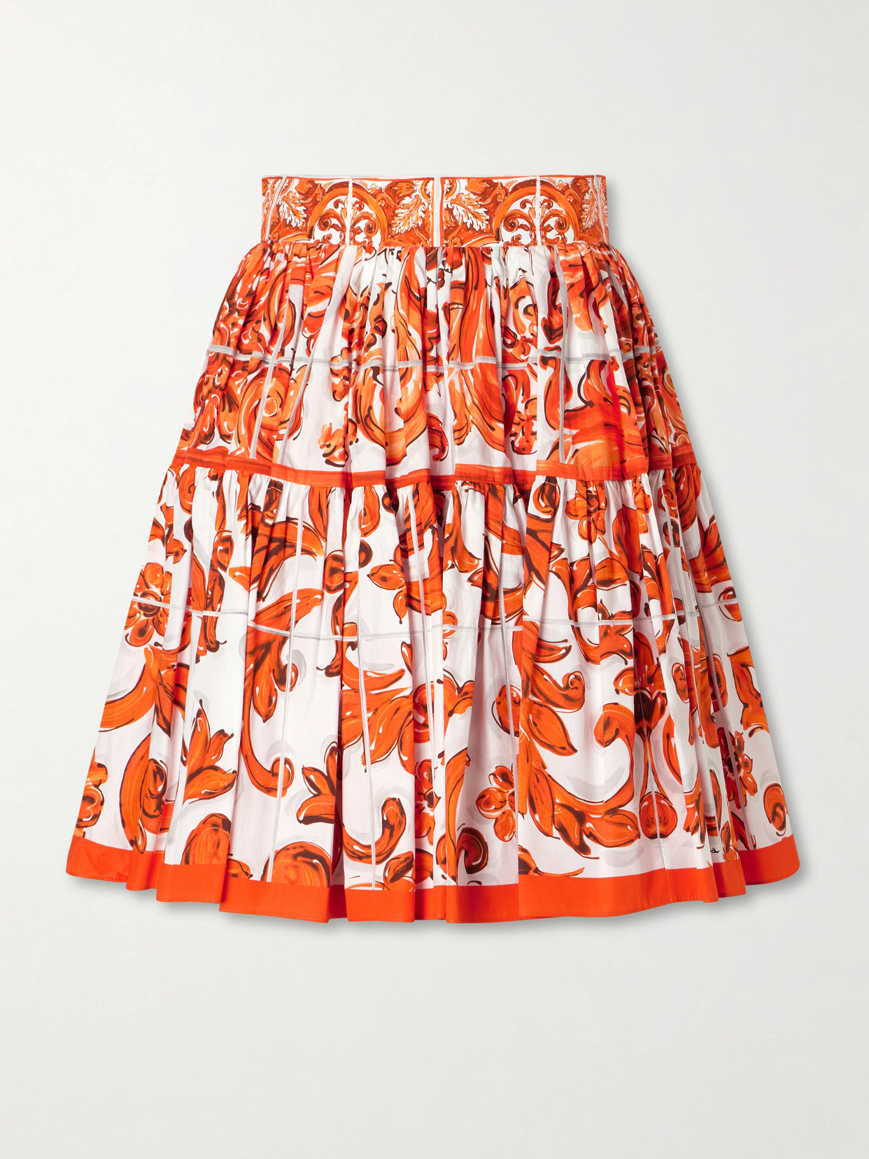 Dolce & Gabbana - Printed Cotton-poplin Mini Skirt - Orange