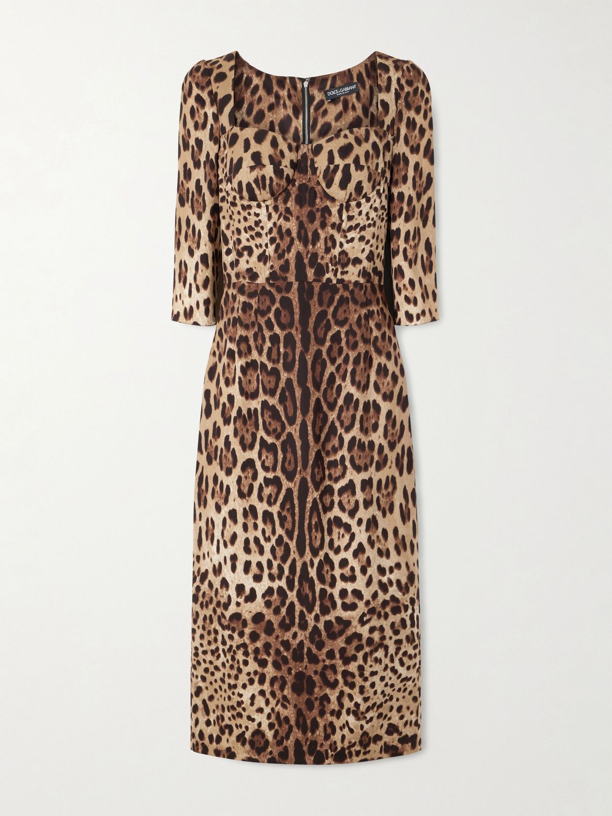 leopard print stretch silk midi dress