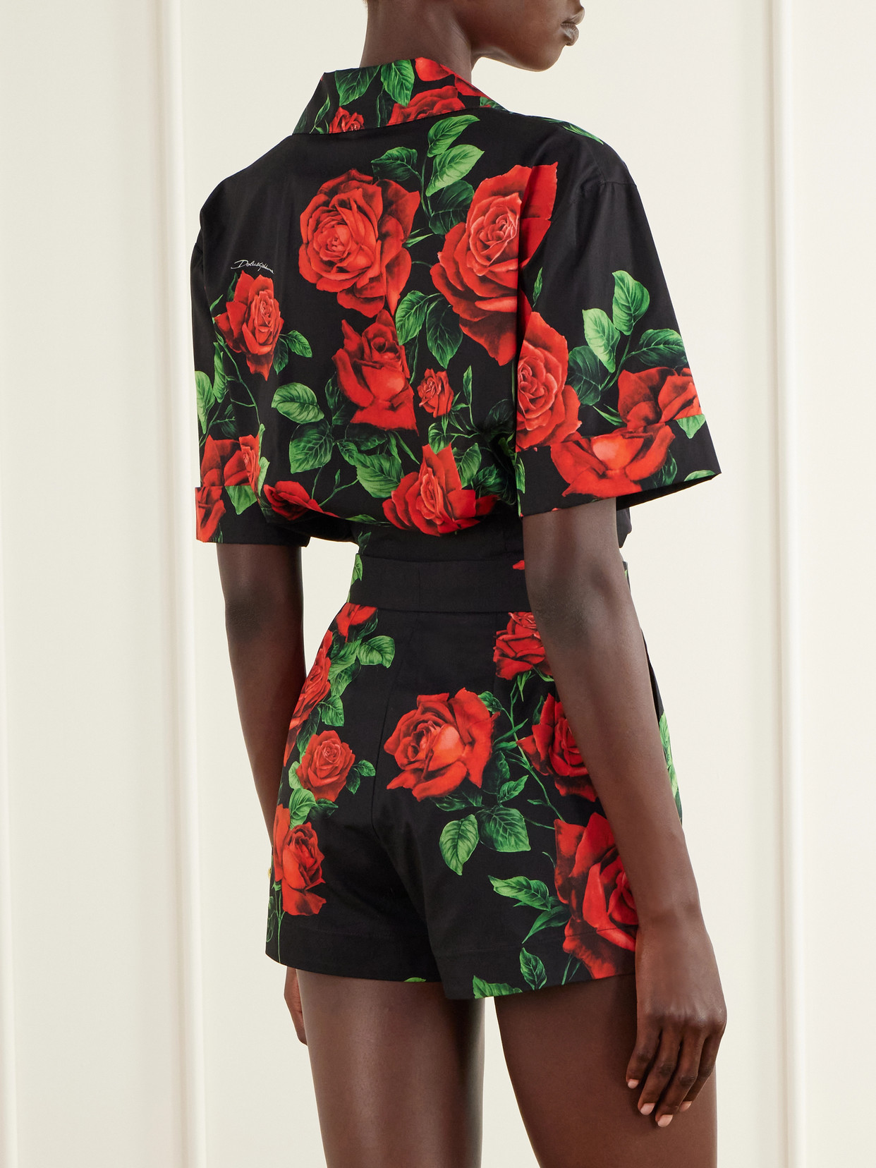 Tie-Detailed Floral-Printed Cotton-Poplin Cropped Shirt
