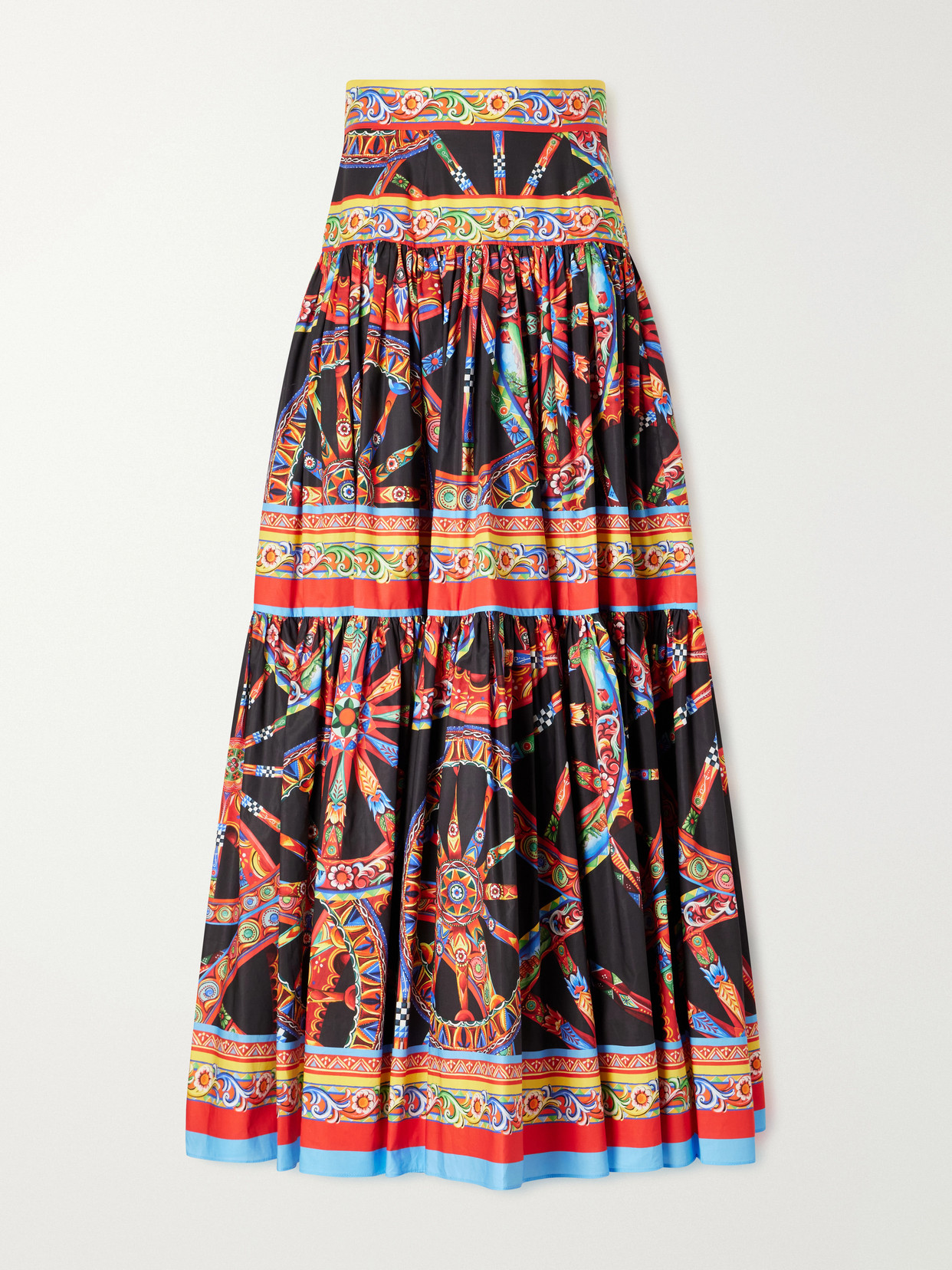 Dolce & Gabbana Carretto Printed Flared Cotton-poplin Maxi Skirt In Black