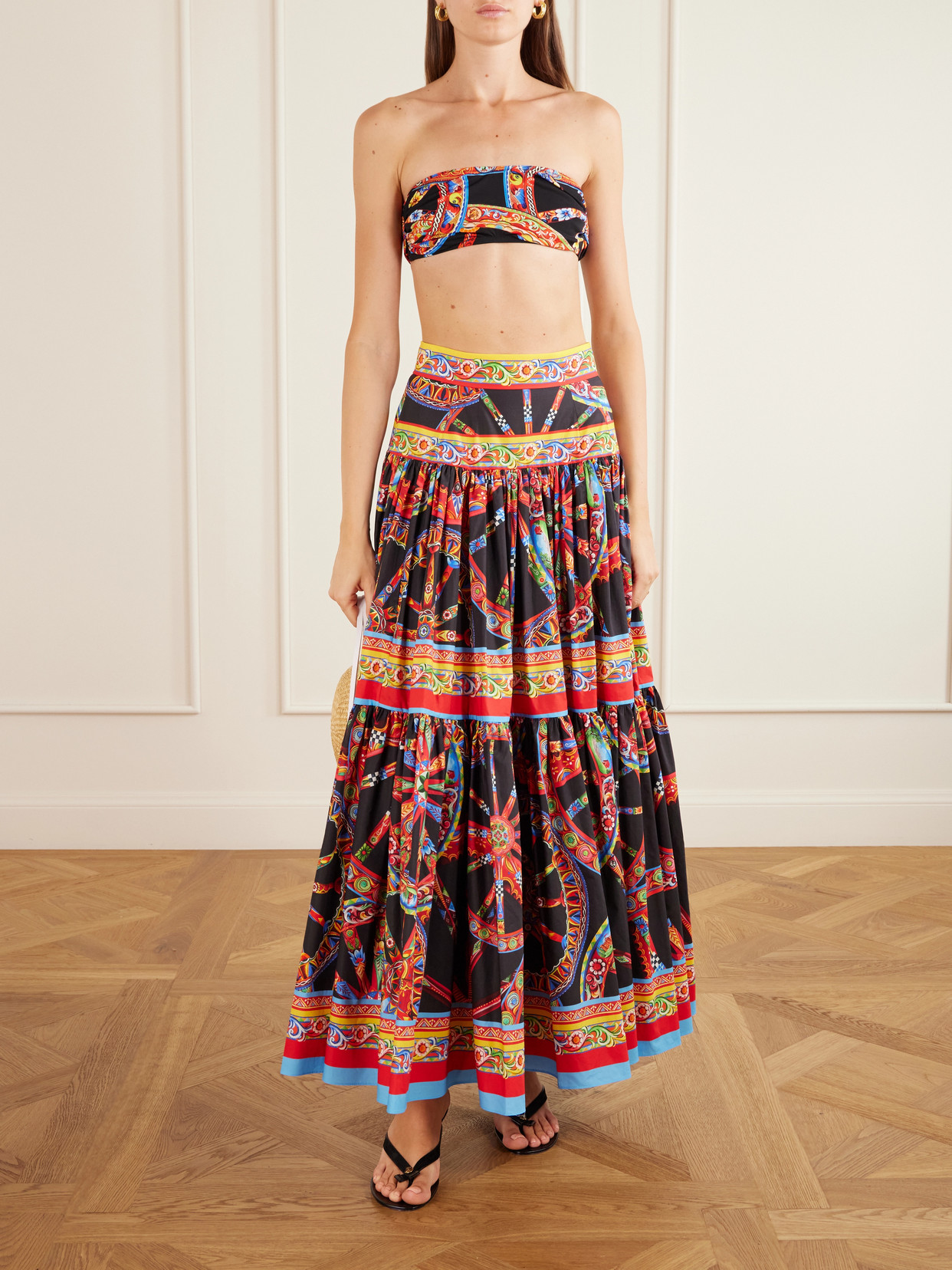 Carretto Printed Flared Cotton-Poplin Maxi