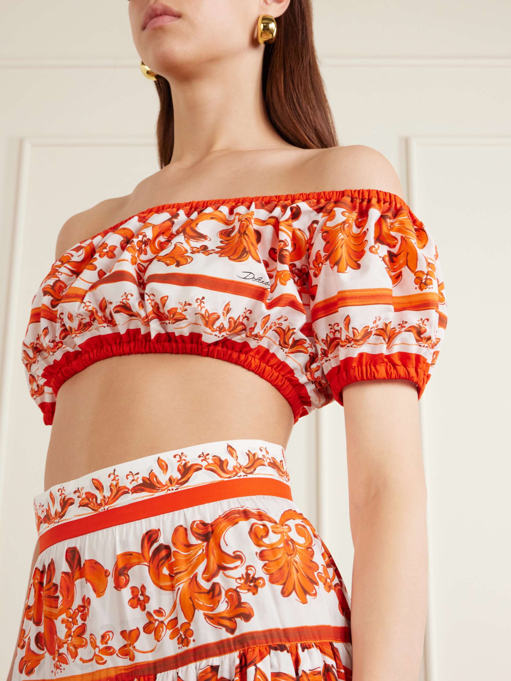 DOLCE&GABBANA Cropped printed cotton-poplin top | NET-A-PORTER