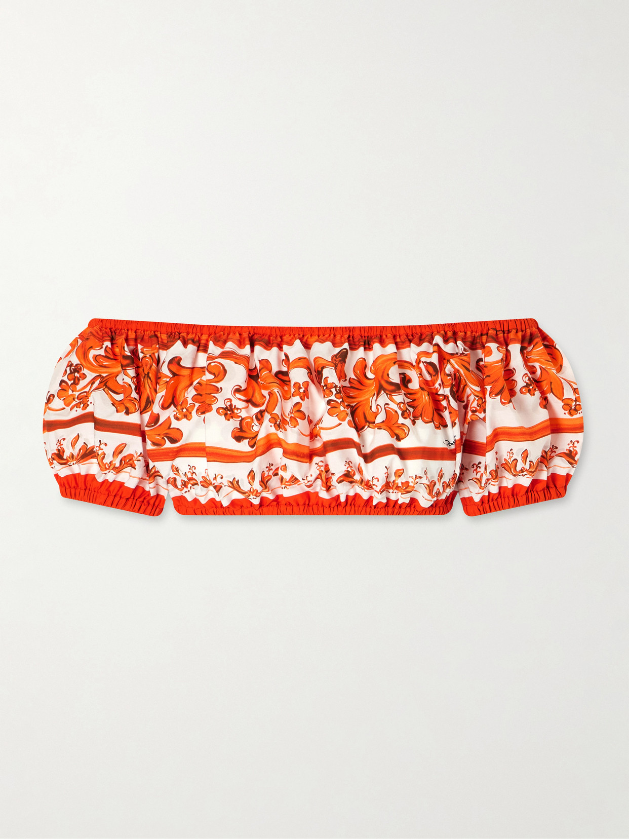 Dolce & Gabbana Cropped Printed Cotton-poplin Top In Orange