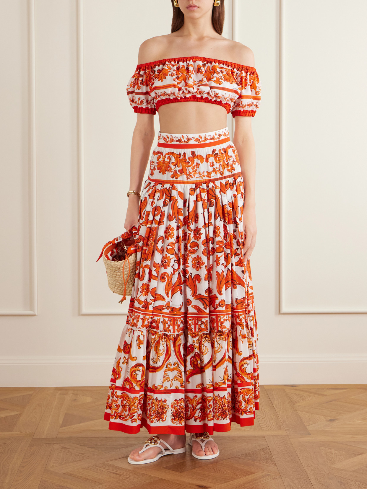Cropped Printed Cotton-Poplin Top