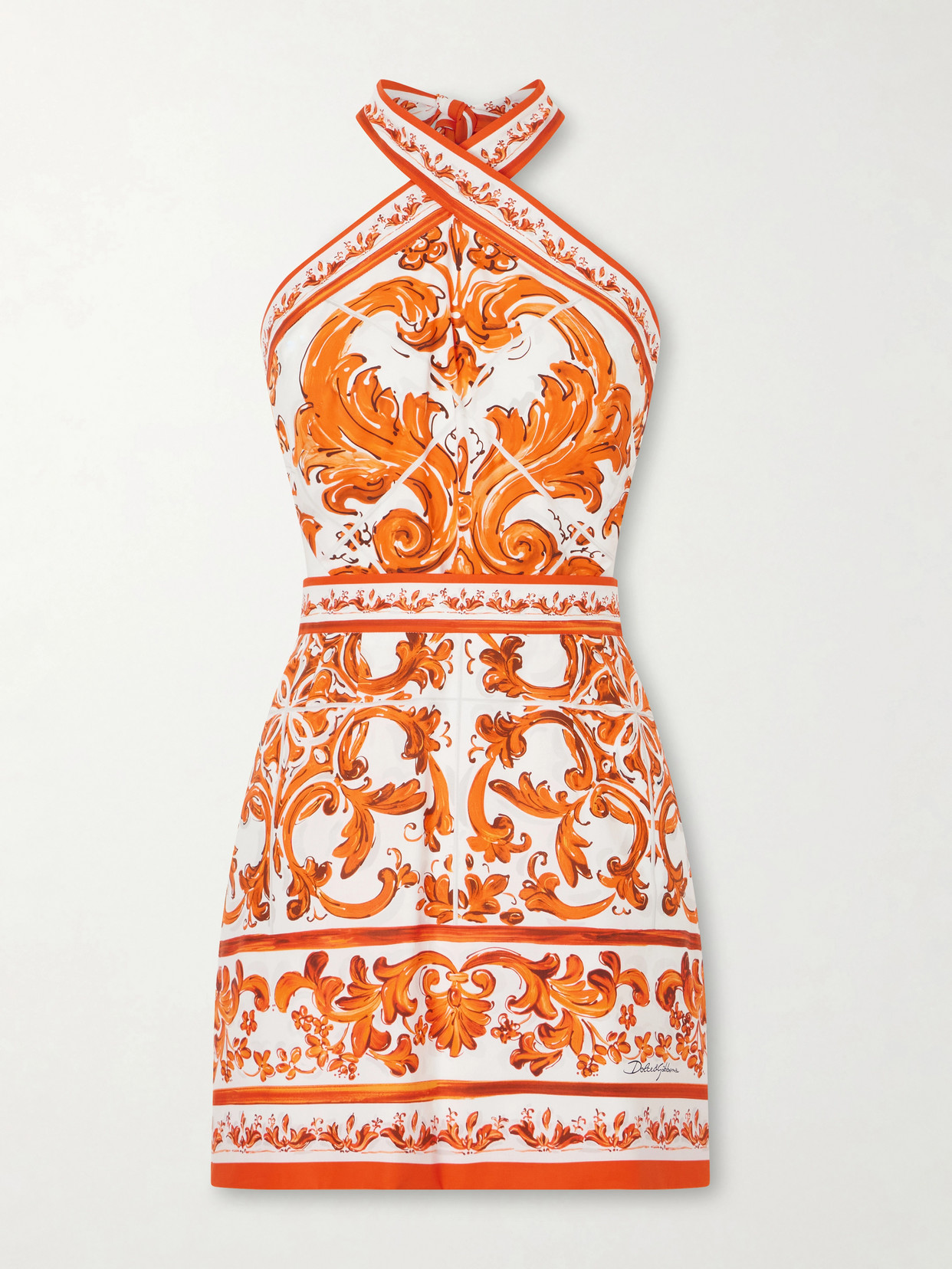 Dolce & Gabbana Printed Cotton-poplin Mini Dress In Orange