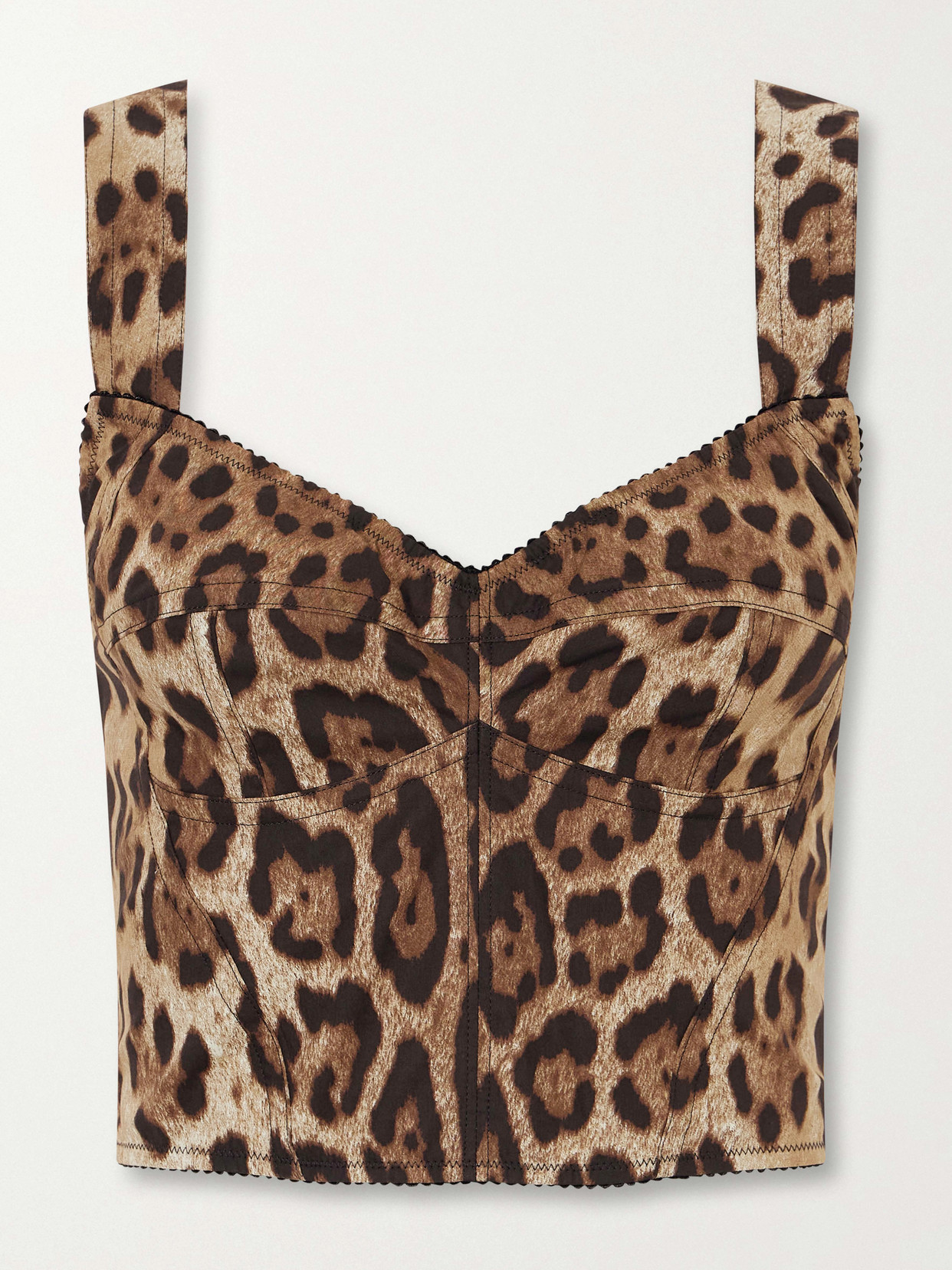 Dolce & Gabbana Cropped Leopard-print Stretch-canvas Bustier Top In Multi