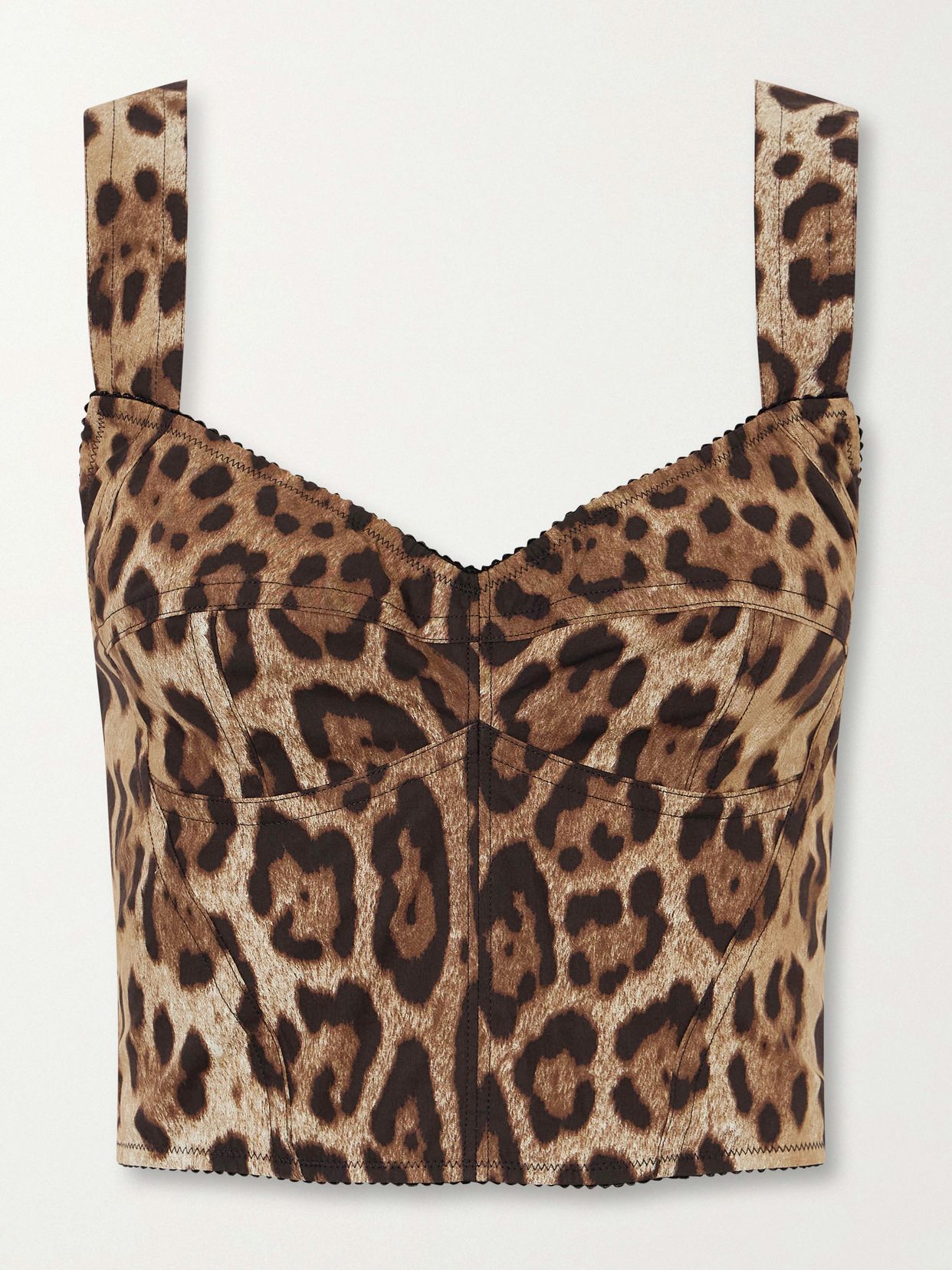cropped leopard print stretch canvas bustier top