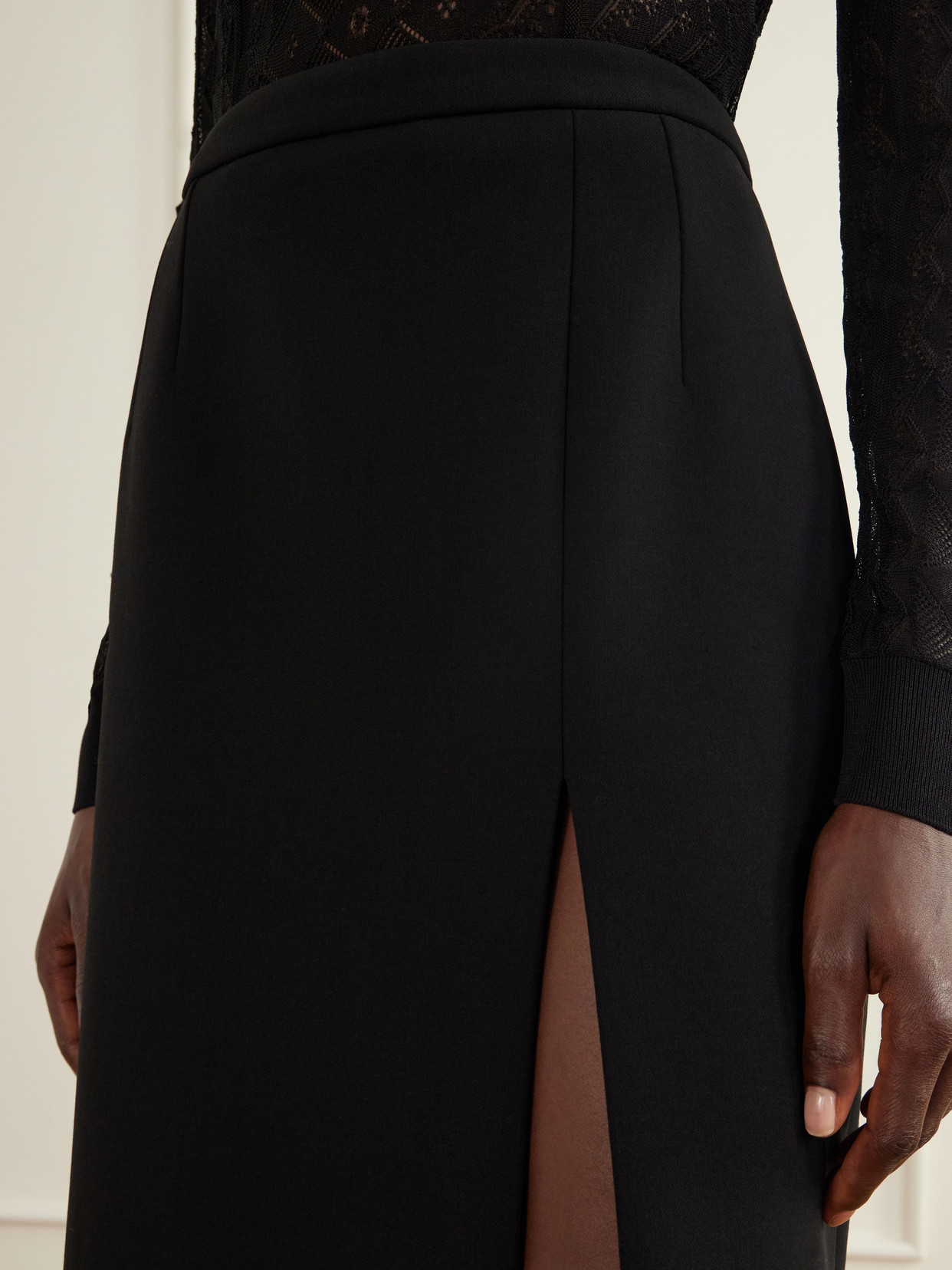 Dolce & Gabbana Front-slit Wool Midi Skirt In Black