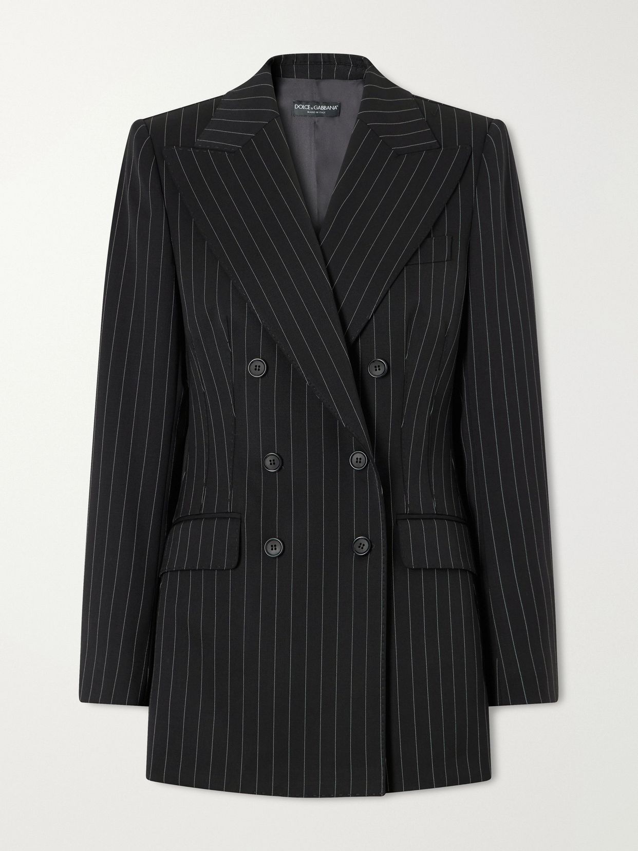 pinstripe wool blend blazer