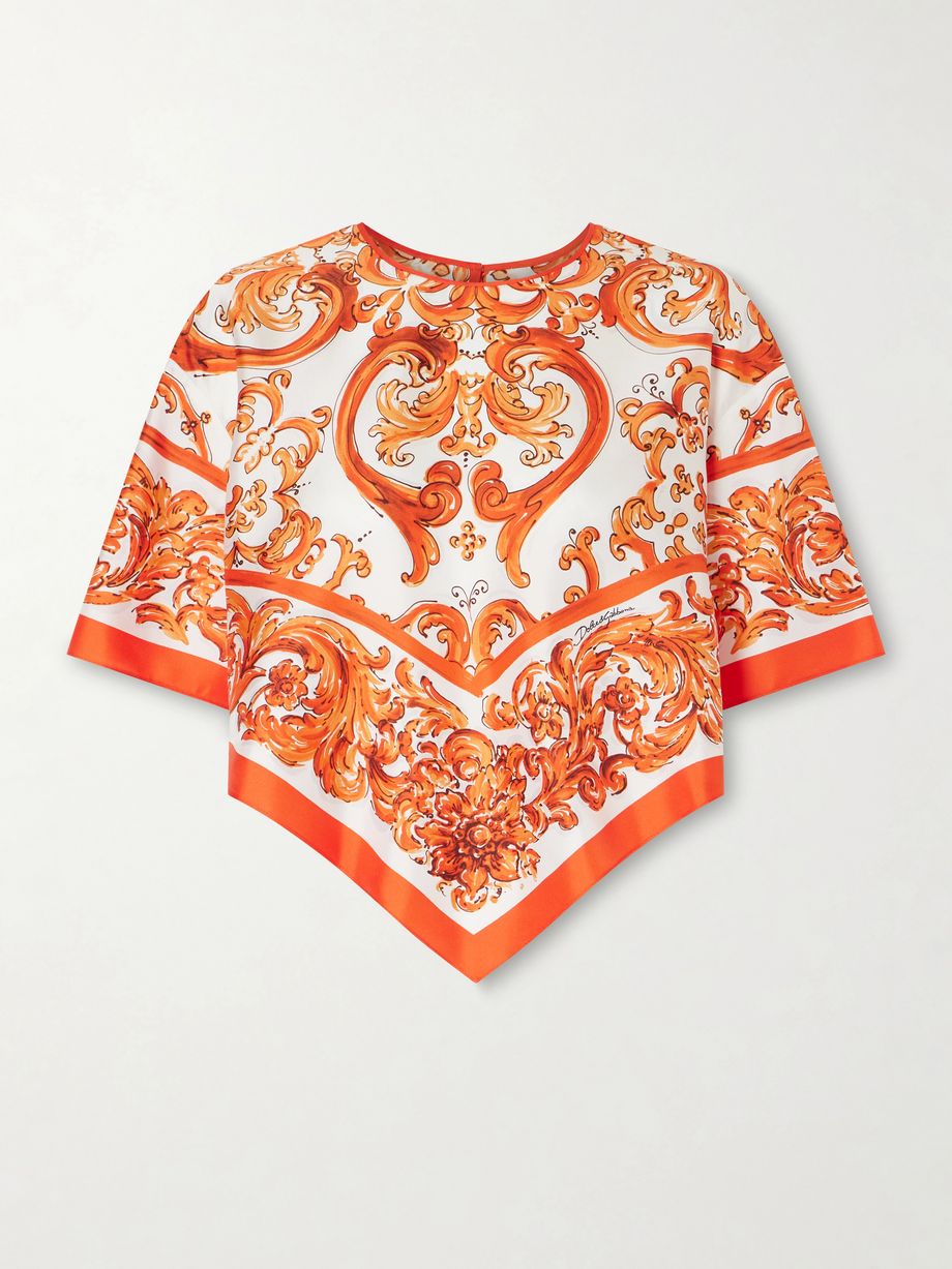 Printed silk-twill blouse