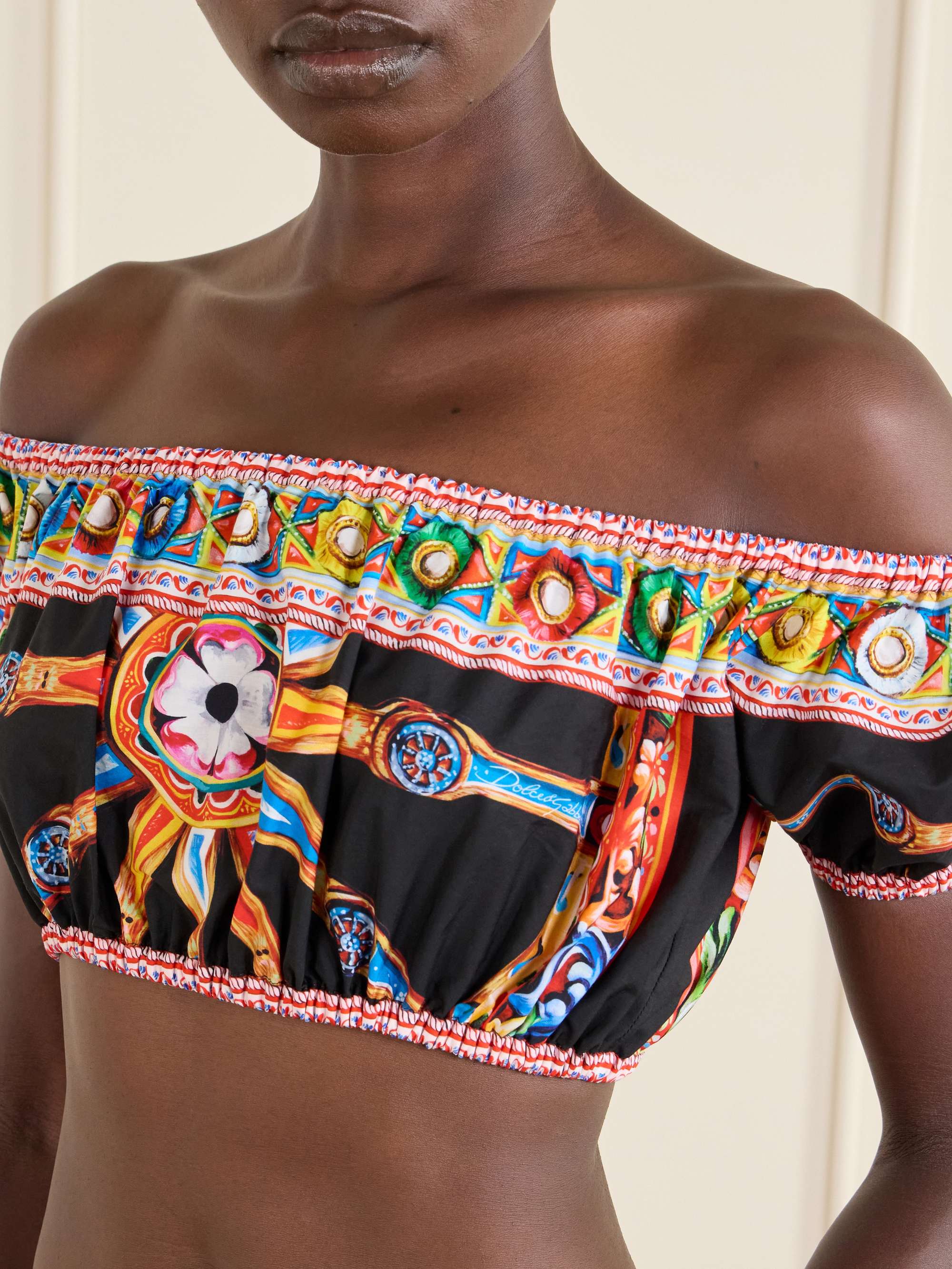 DOLCE&GABBANA カメリア コットンポプリン オフショルダーブラウス DOLCE&GABBANA Carretto off-the-shoulder cropped printed cotton