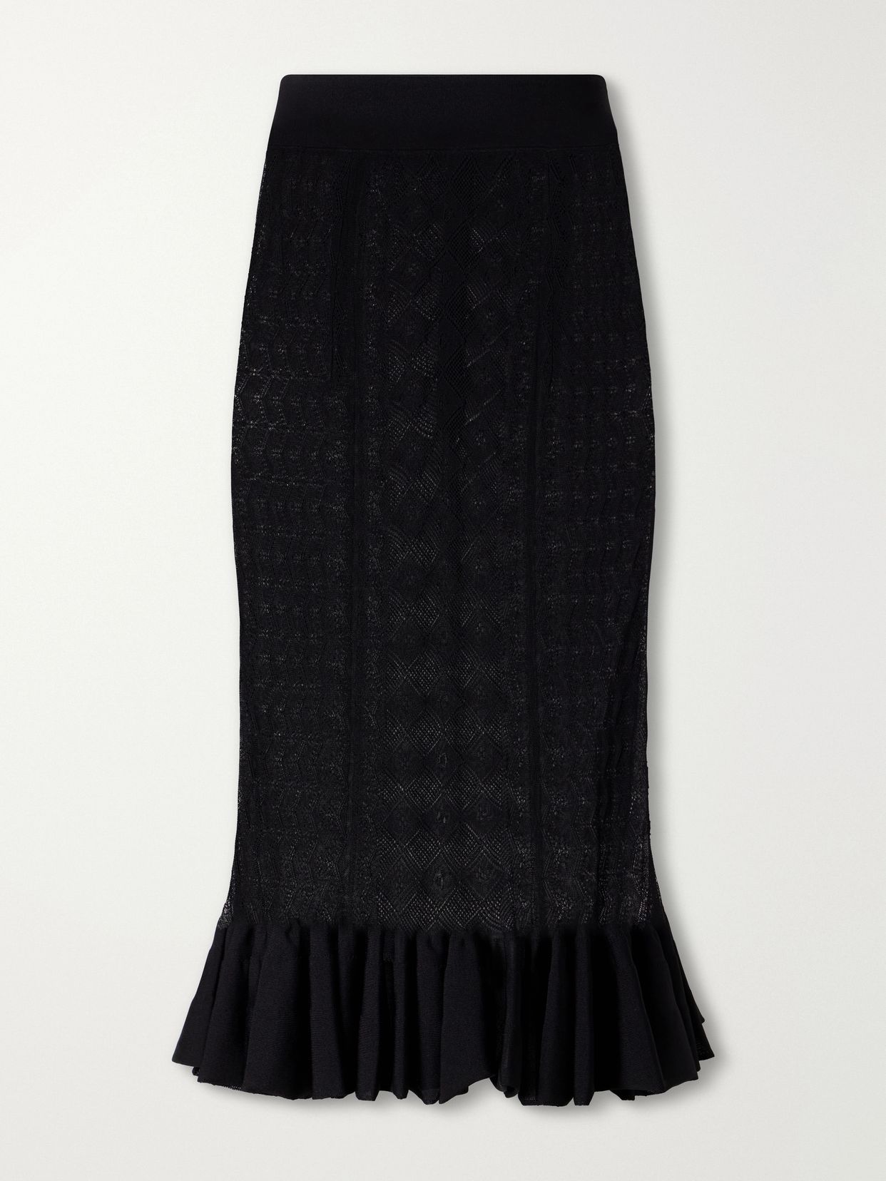 Ruffled lace midi skirt