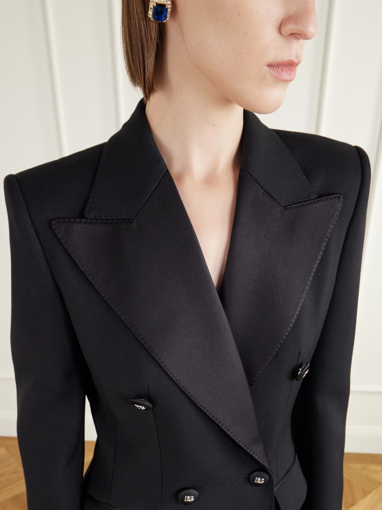 Double-Breasted Satin-Trimmed Wool-Blend Grain De Poudre Coat