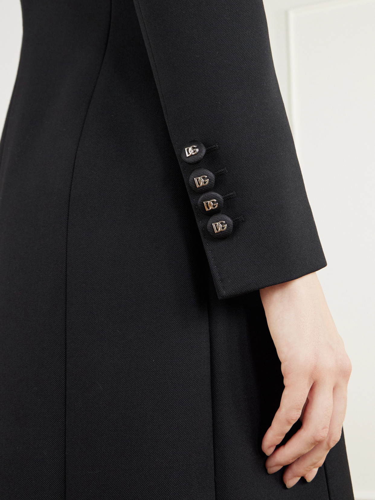 Double-Breasted Satin-Trimmed Wool-Blend Grain De Poudre Coat