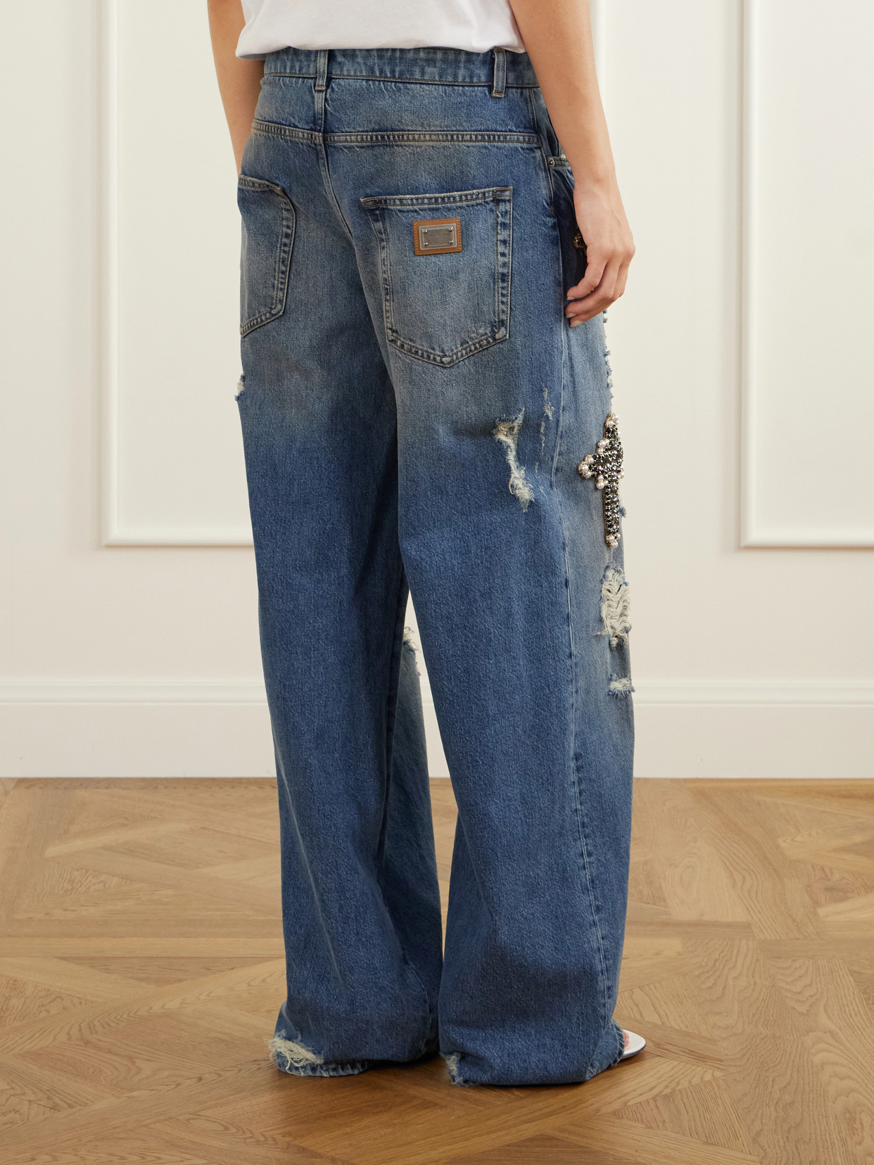 Distressed High-Rise Wide- Leg
